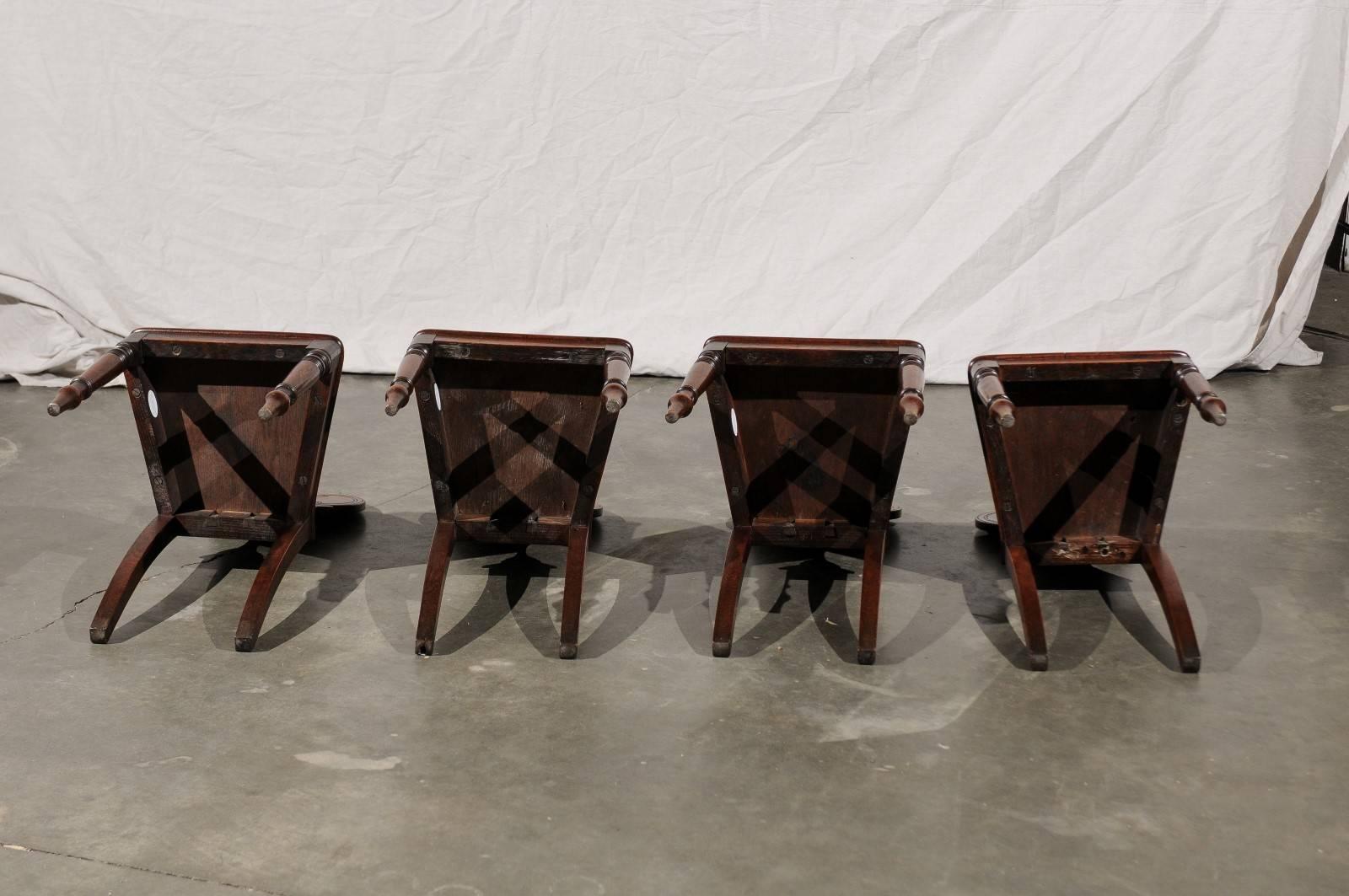 English Set of Four Hall Chairs, Oak with Crest, circa 1830 4
