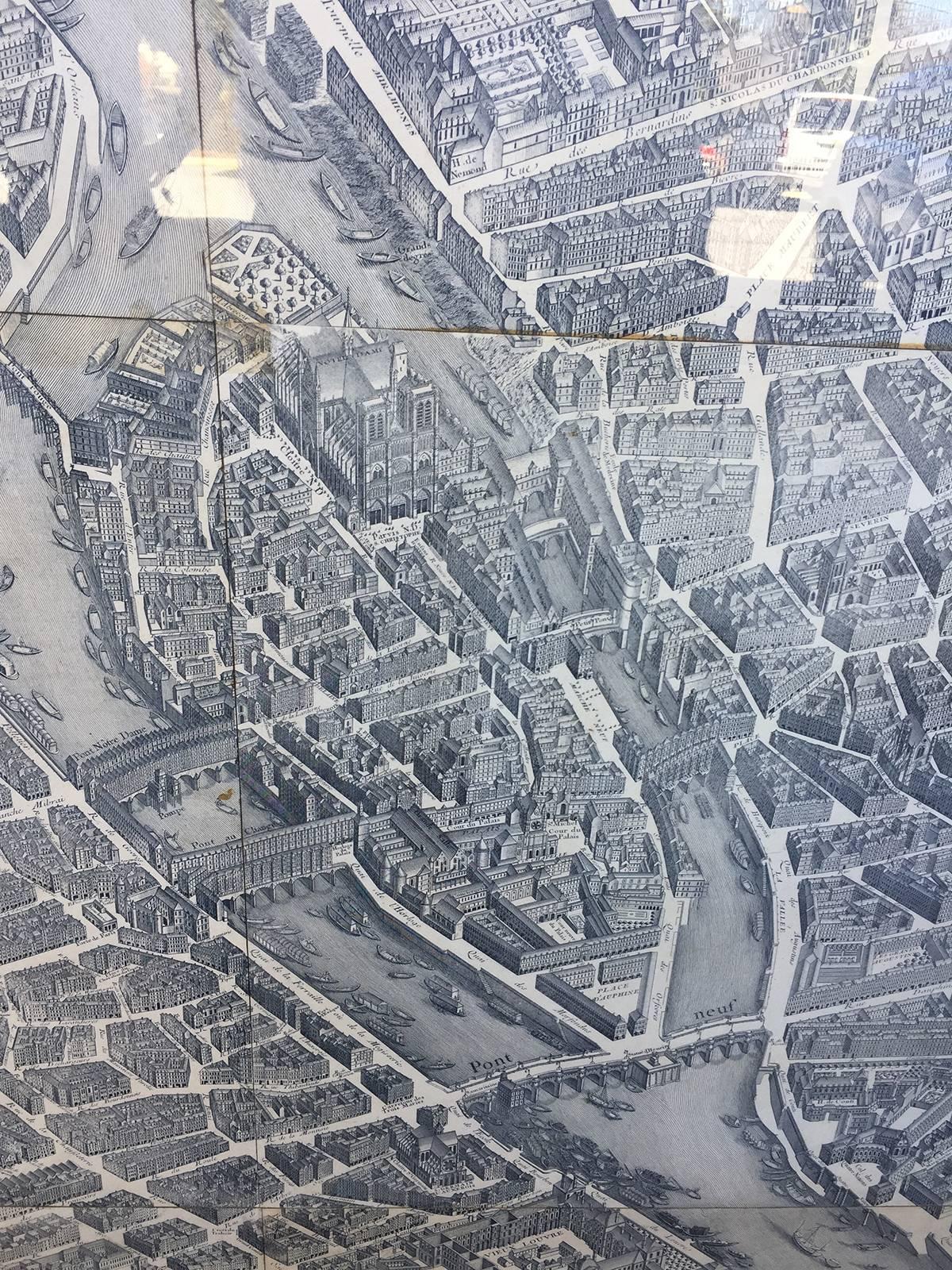 19th century copy of Paris map acrylic, circa 1739.