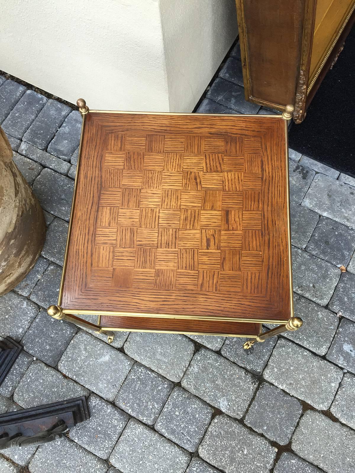20th Century Parquetry and Brass Two-Tier Table In Good Condition In Atlanta, GA