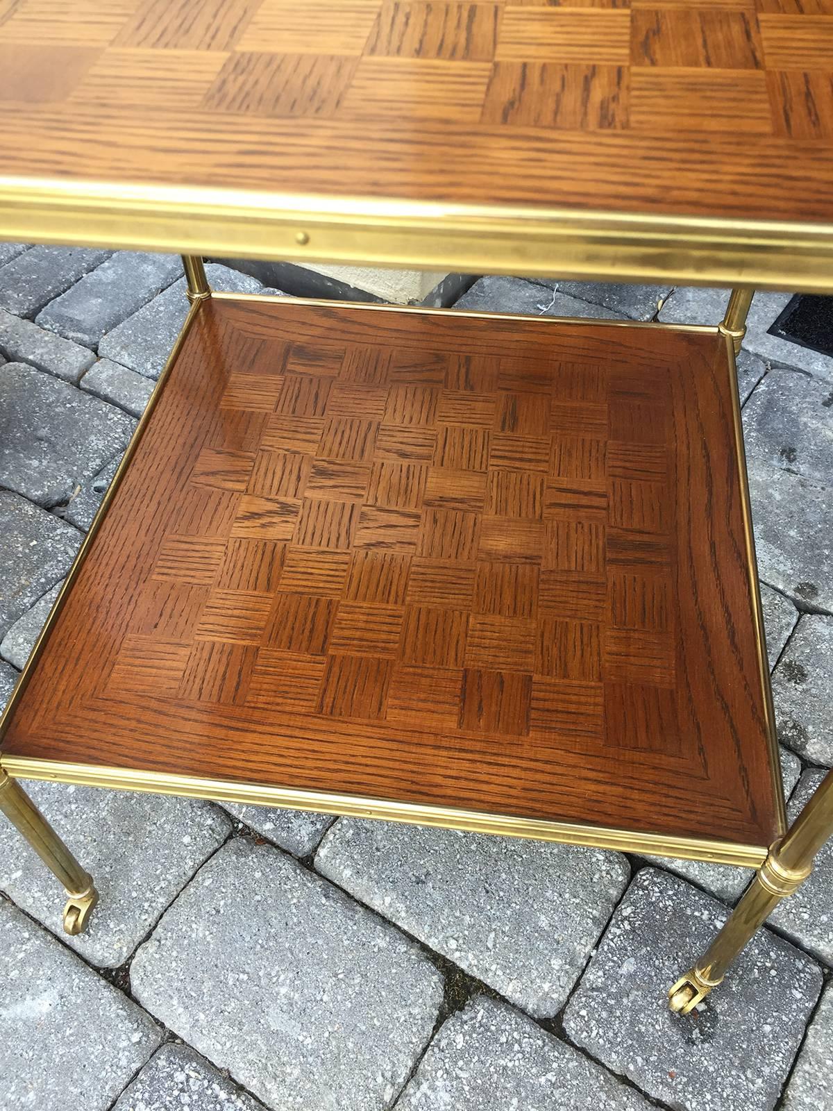 20th Century Parquetry and Brass Two-Tier Table 1