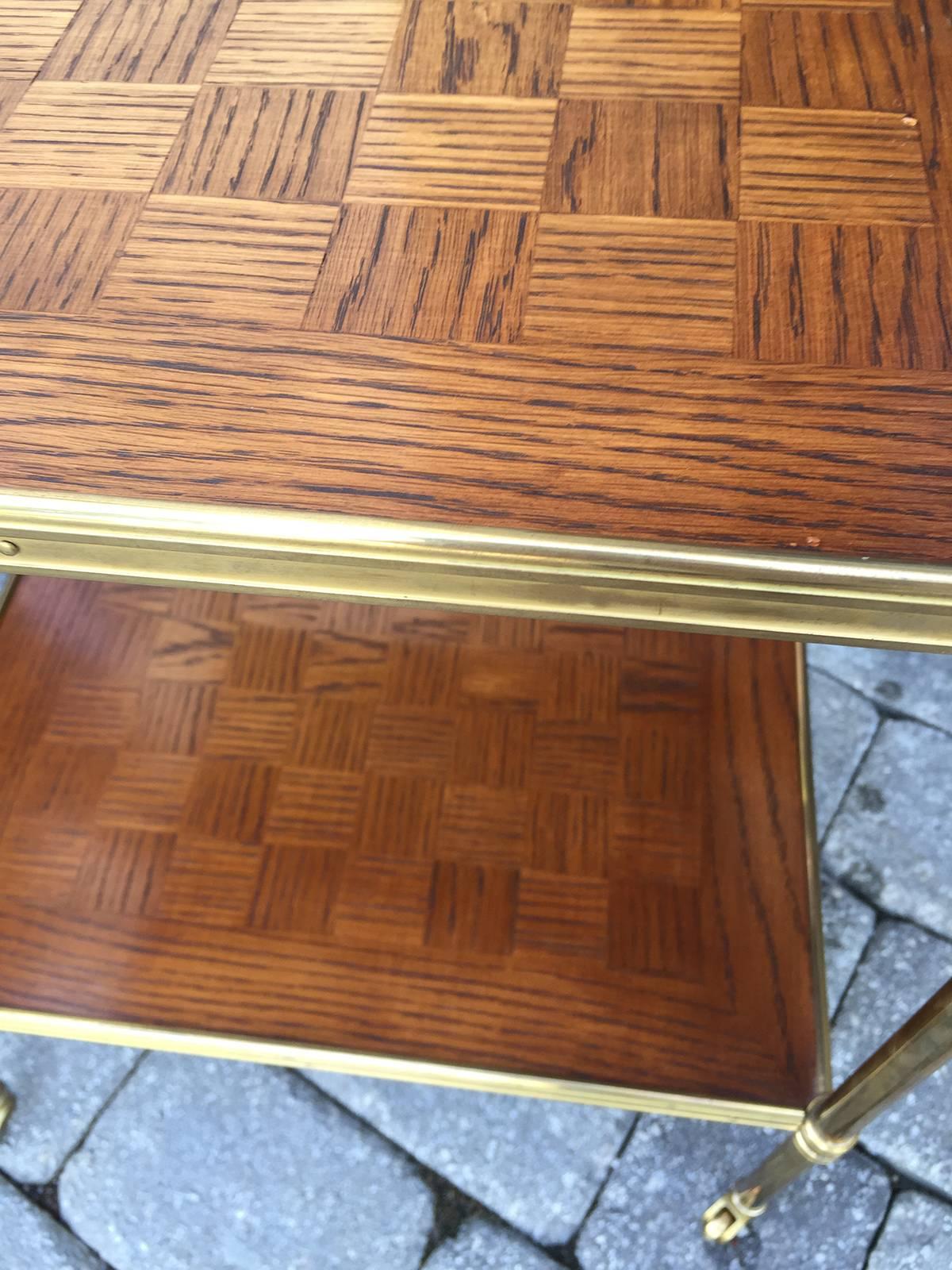 20th Century Parquetry and Brass Two-Tier Table 4