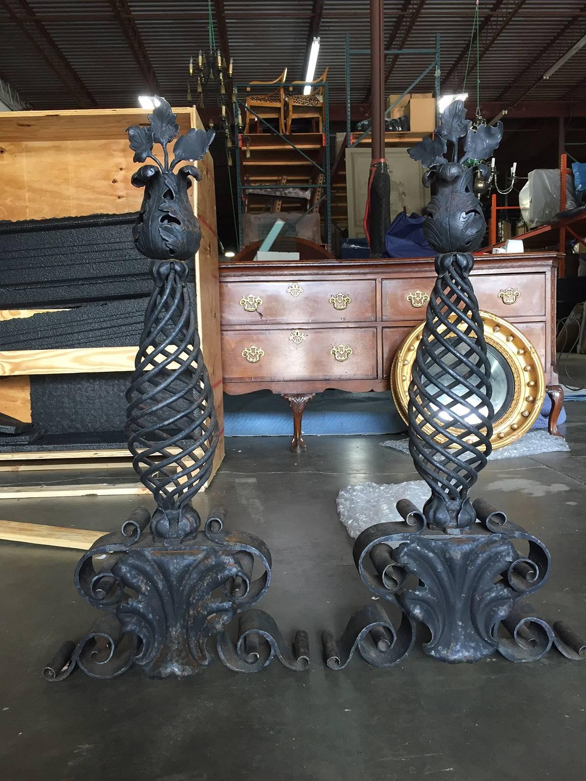 Late 19th Century to Early 20th Century Pair of Iron Andirons 3