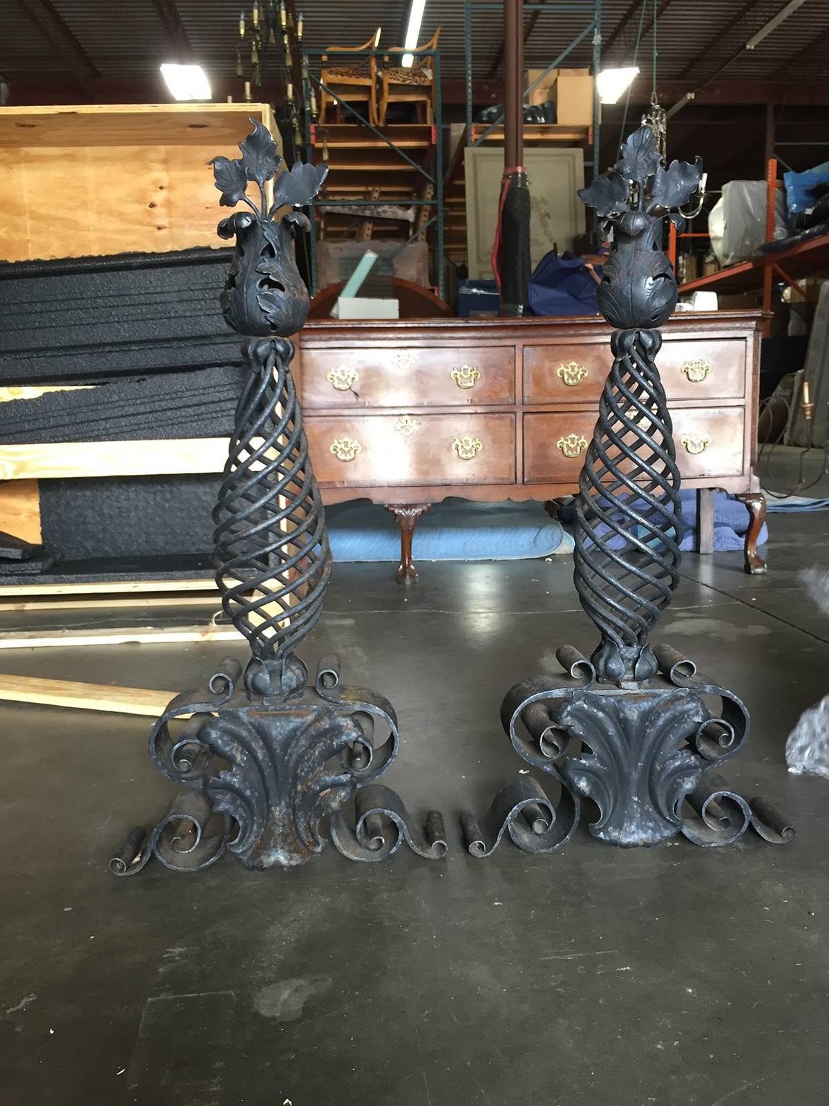 Late 19th Century to Early 20th Century Pair of Iron Andirons 4