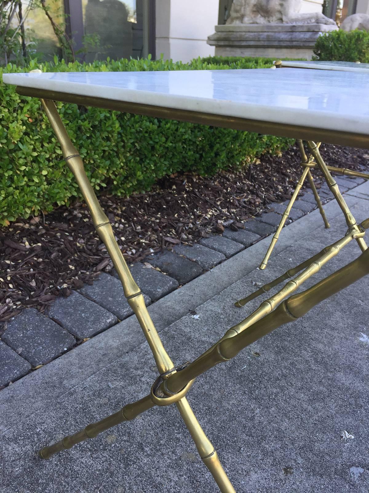 Mid-20th Century Pair of 1960s Brass or Bronze Bamboo Side Tables Attributed to Maison Jansen