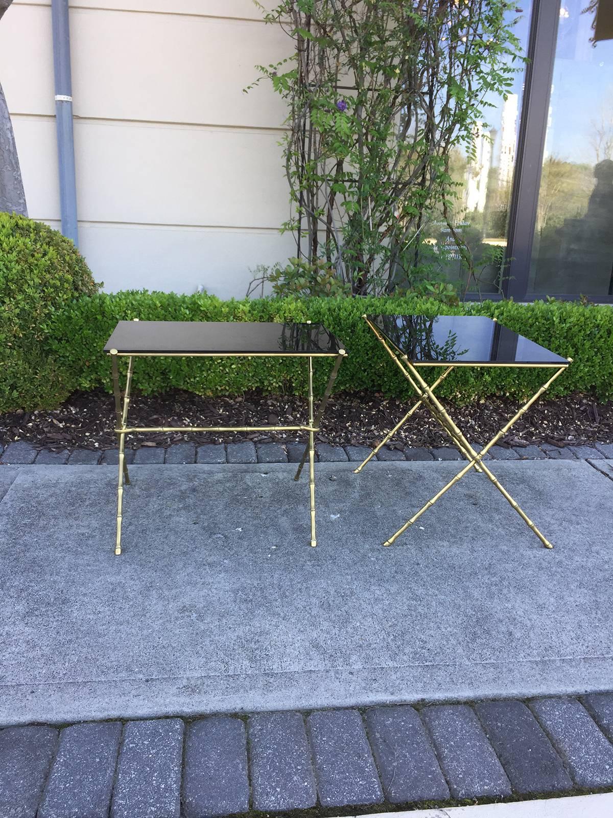 Pair of 1960s Brass or Bronze Bamboo Side Tables Attributed to Maison Jansen 3