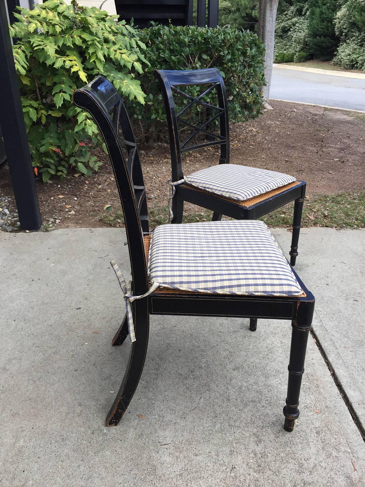 Pair of 20th century ebonized Regency style side chairs