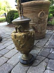 Exquisite Pair of 19th Century F. Barbedienne Bronze Lamps, Marble Bases
