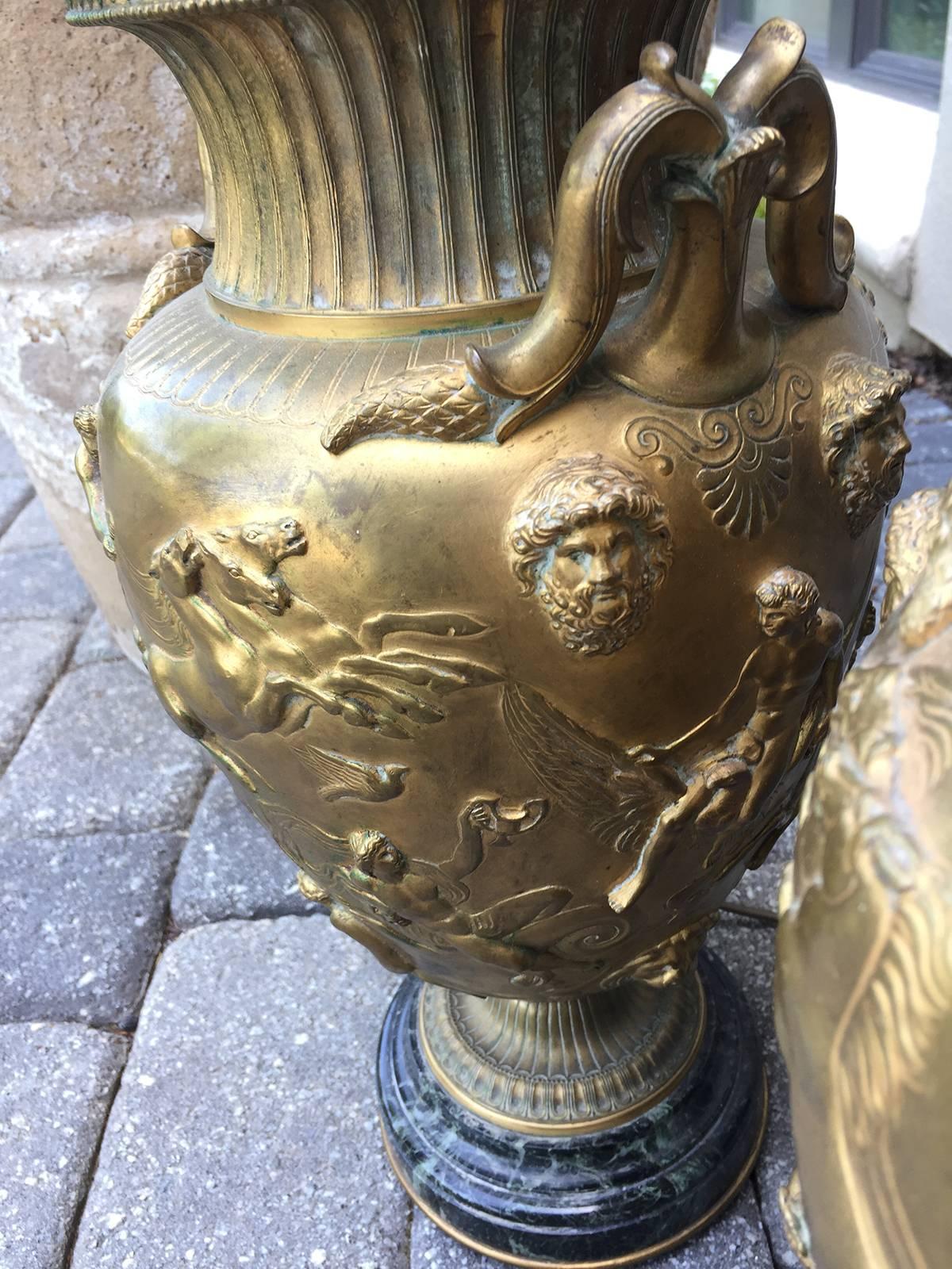 Exquisite Pair of 19th Century F. Barbedienne Bronze Lamps, Marble Bases In Good Condition For Sale In Atlanta, GA