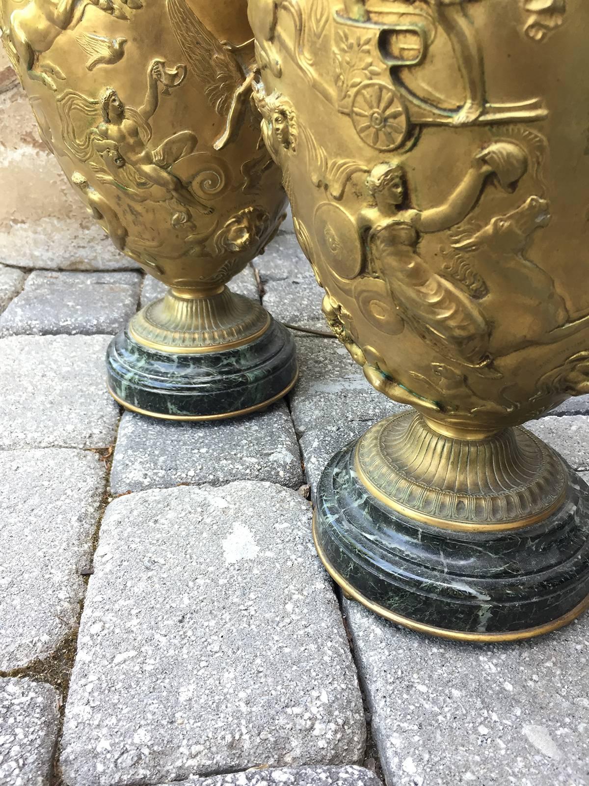 Exquisite Pair of 19th Century F. Barbedienne Bronze Lamps, Marble Bases For Sale 2