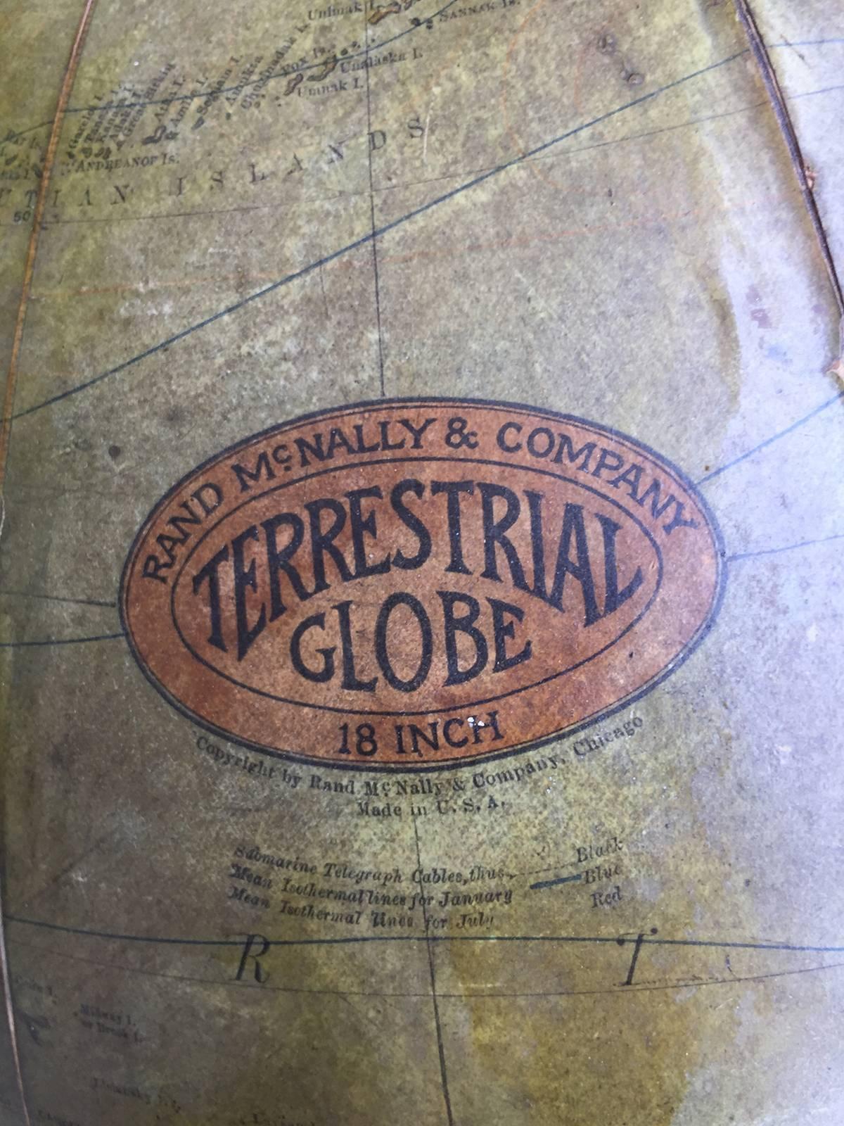 Rand McNally & Co.Terrestrial Globe on Stand, circa 1920 In Good Condition In Atlanta, GA