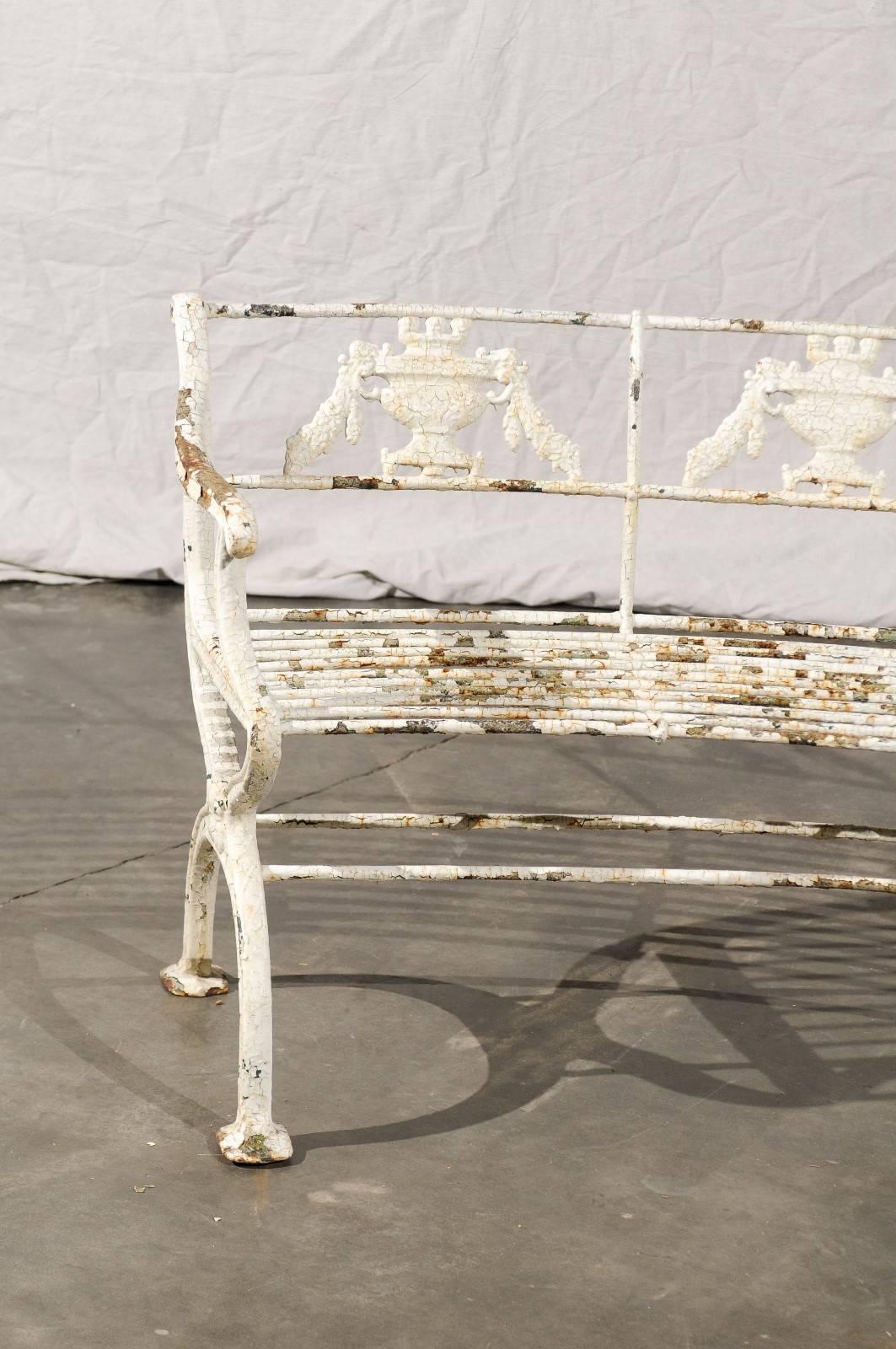 American 1920s White Iron Concave Made in Boston Bench in the Style of Molla