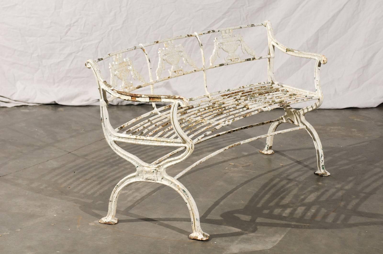 1920s White Iron Concave Made in Boston Bench in the Style of Molla 4