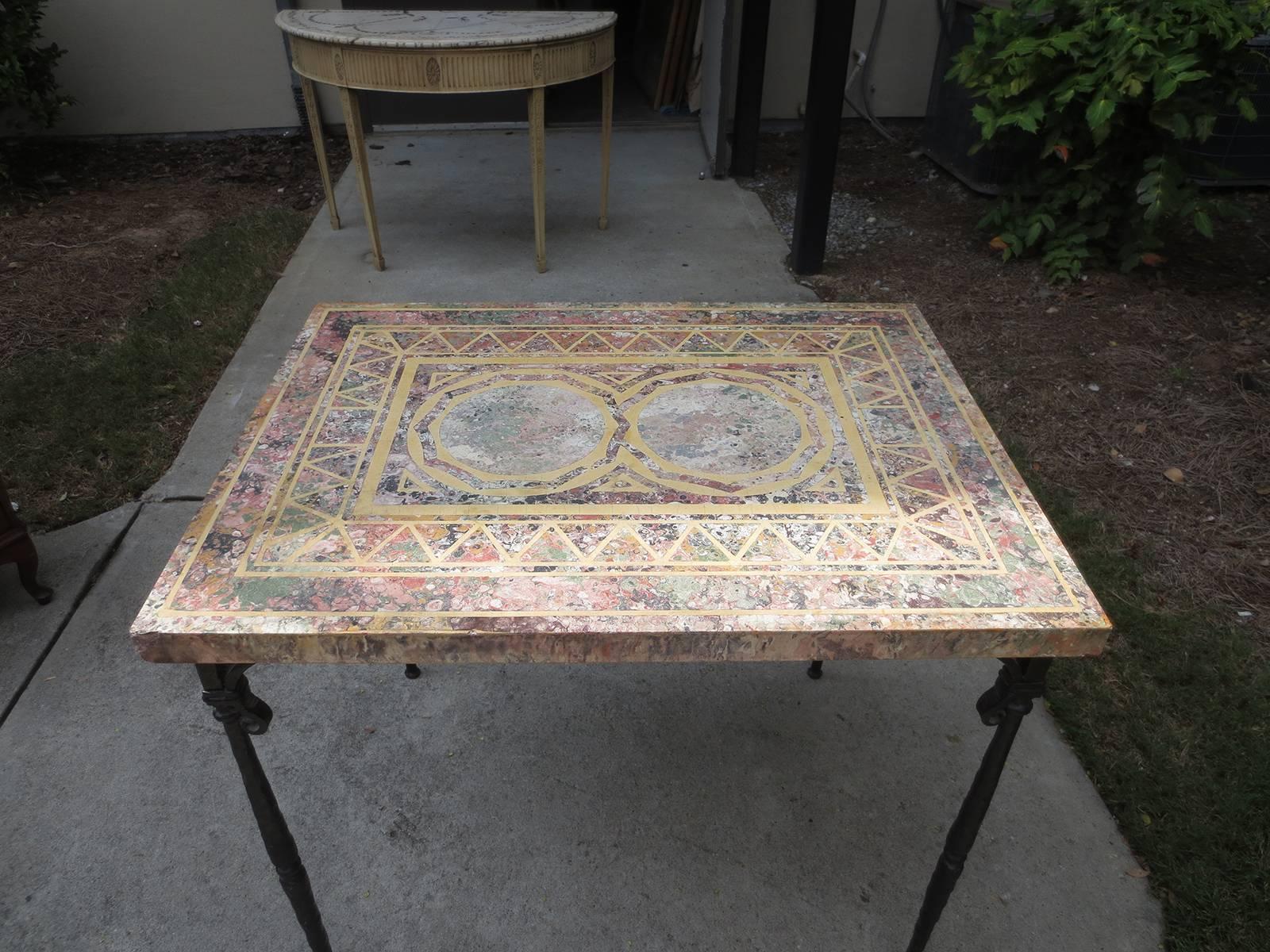Early 20th Century Italian Pietra Dura Top Table with Old Iron Base In Good Condition In Atlanta, GA