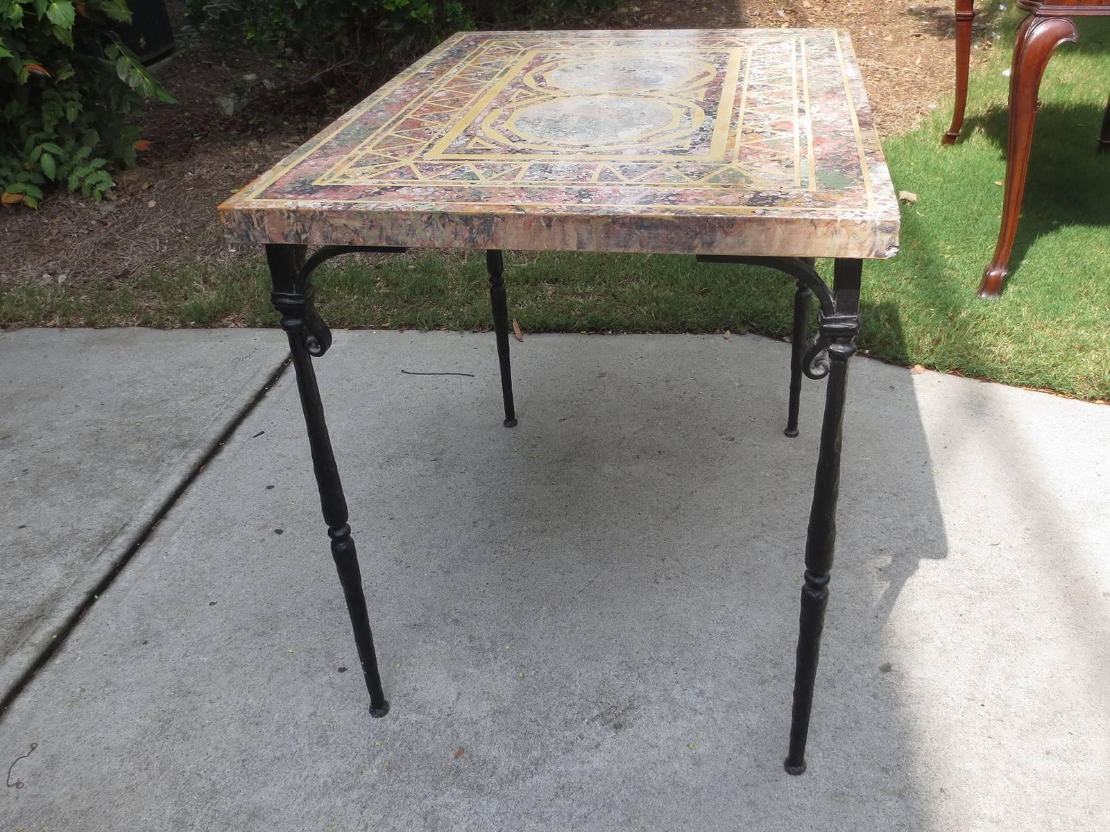 Early 20th Century Italian Pietra Dura Top Table with Old Iron Base 2