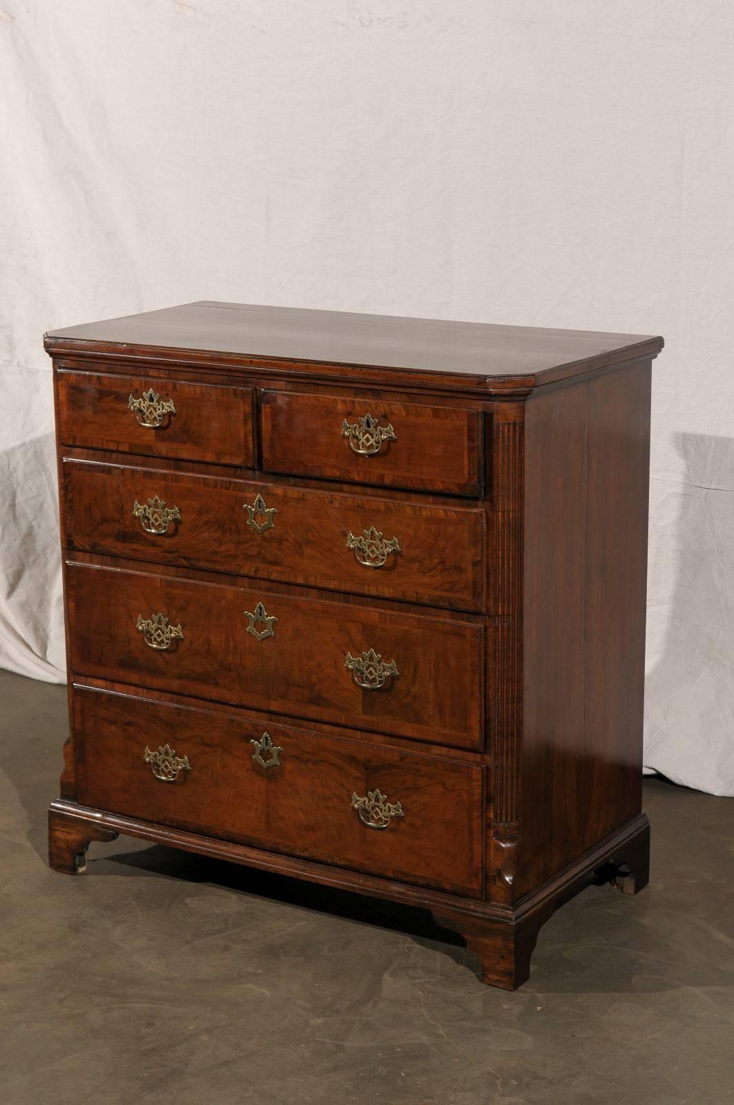 18th Century and Earlier 18th-19th Century George II English Chest, Burl Walnut Veneer, Chamfered Corners