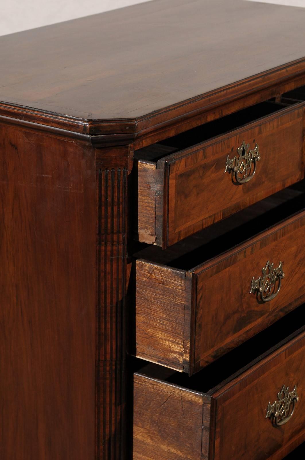 18th-19th Century George II English Chest, Burl Walnut Veneer, Chamfered Corners 2