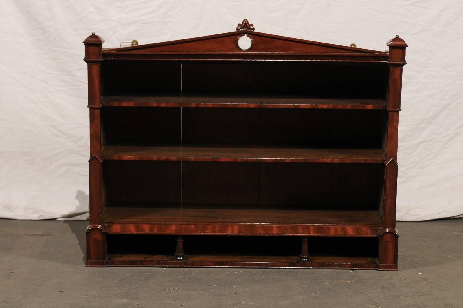19th Century English Gothic Style Mahogany Hanging Wall Shelf, pedimented, in the Regency style
