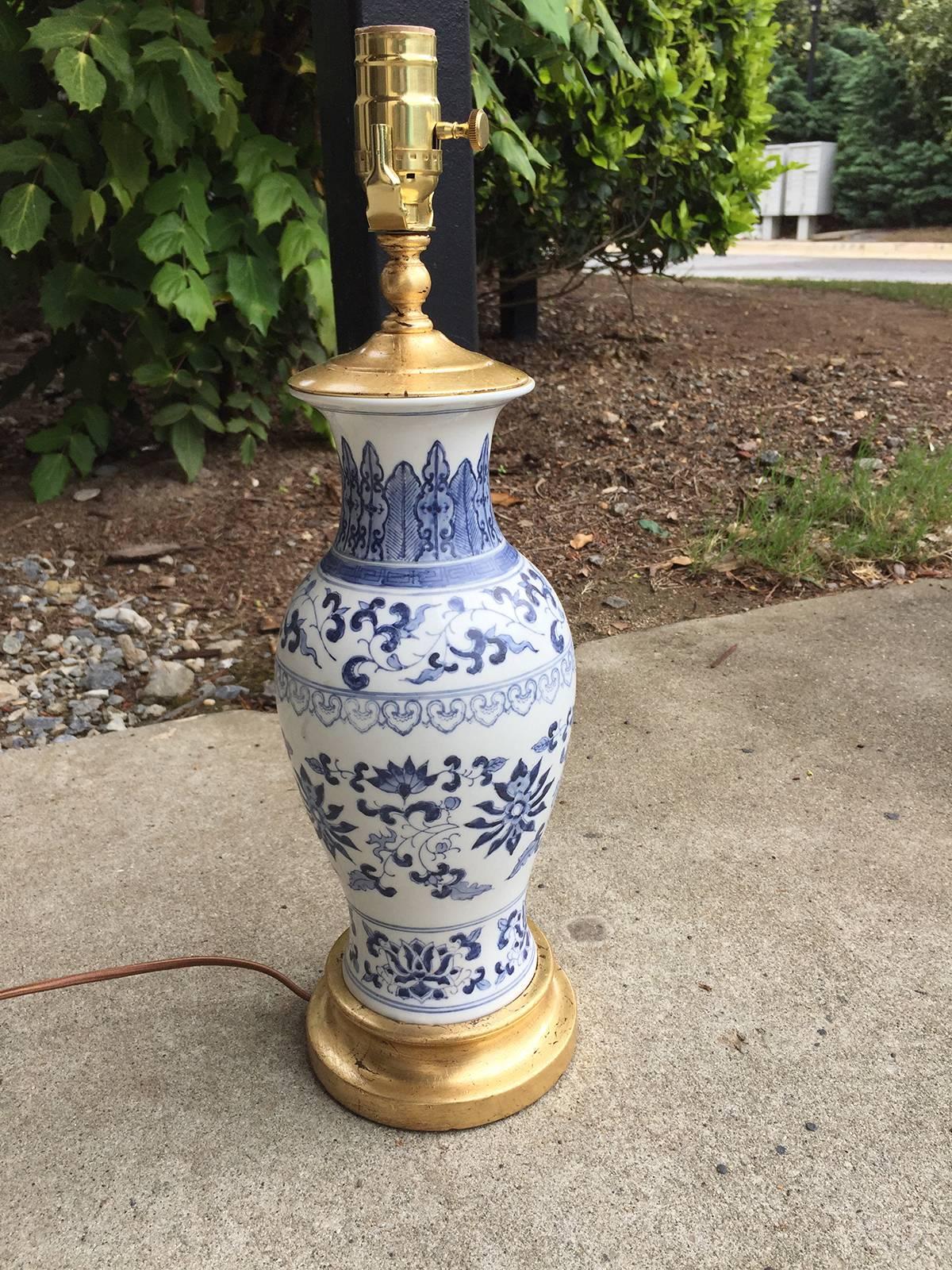 Chinese blue and white porcelain lamp, circa 1860.