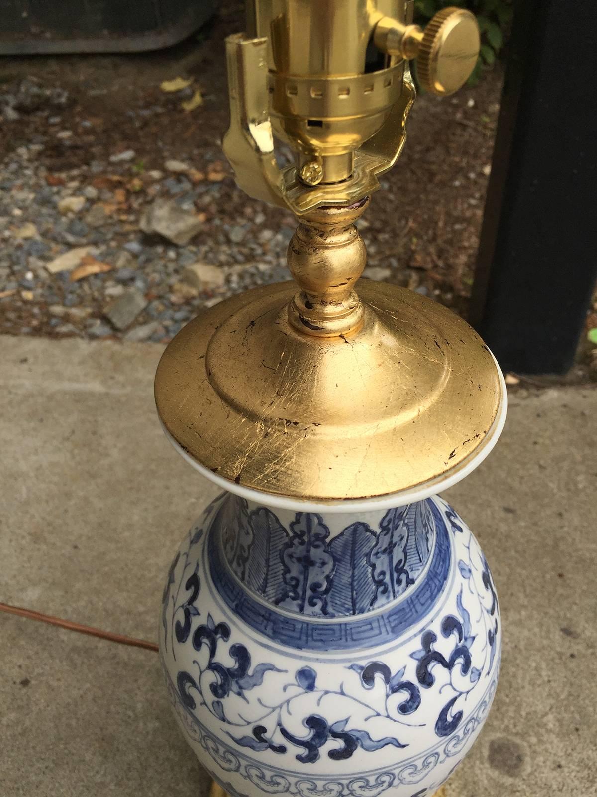 Chinese Blue and White Porcelain Lamp, circa 1860 In Good Condition In Atlanta, GA