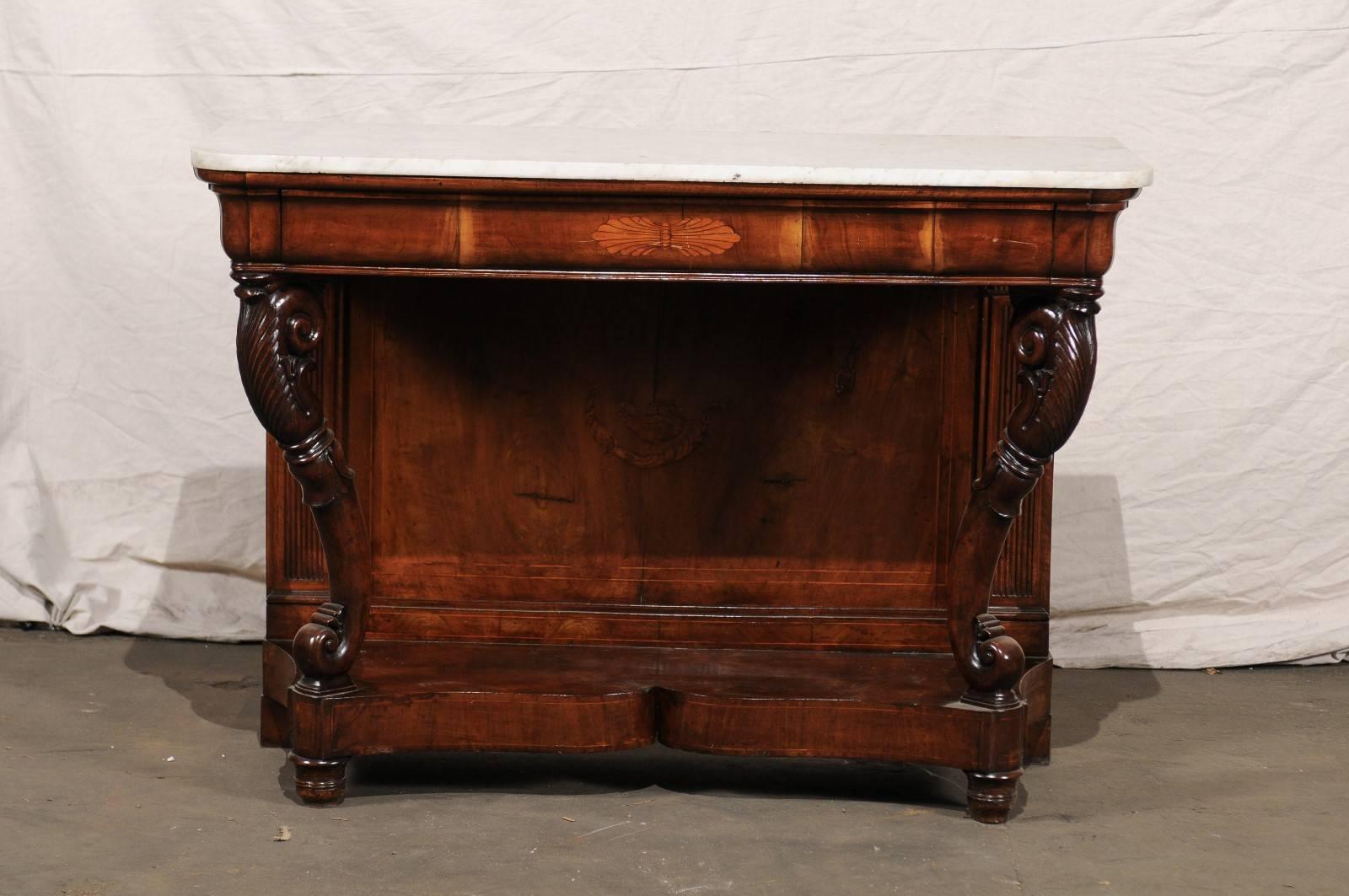 Italian 19th century walnut console with marble top.