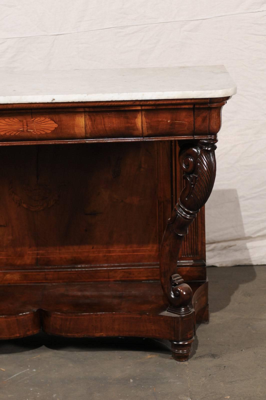 Italian 19th Century Walnut Console with Marble Top 1