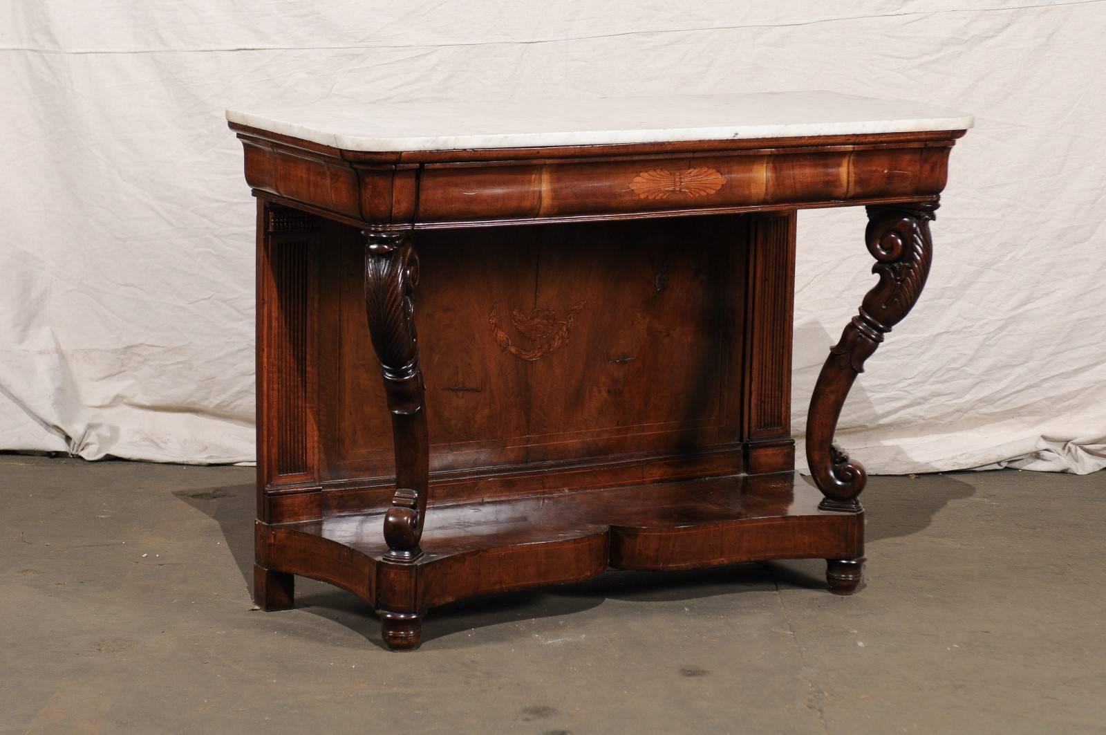 Italian 19th Century Walnut Console with Marble Top 2