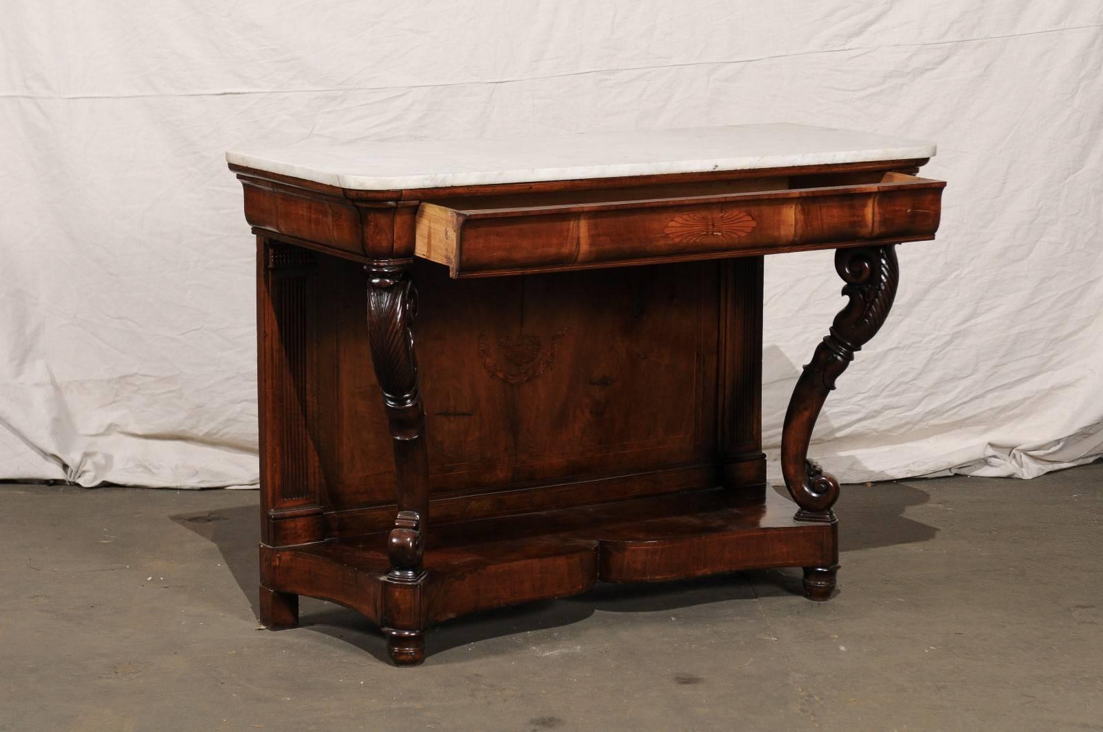 Italian 19th Century Walnut Console with Marble Top 3