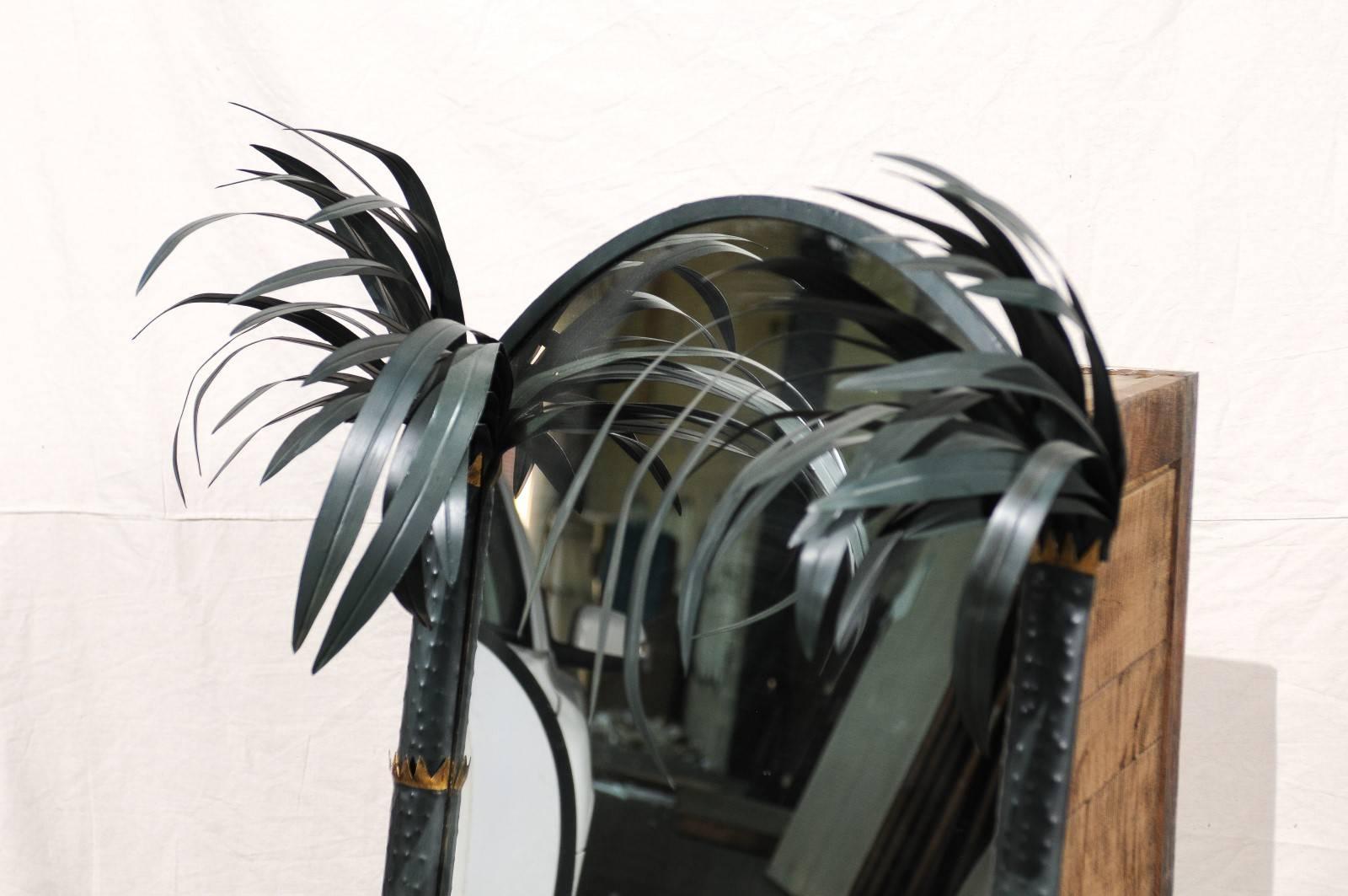Hollywood Regency Arched Tole Mirror with Palm Fronds, circa 1970s 1