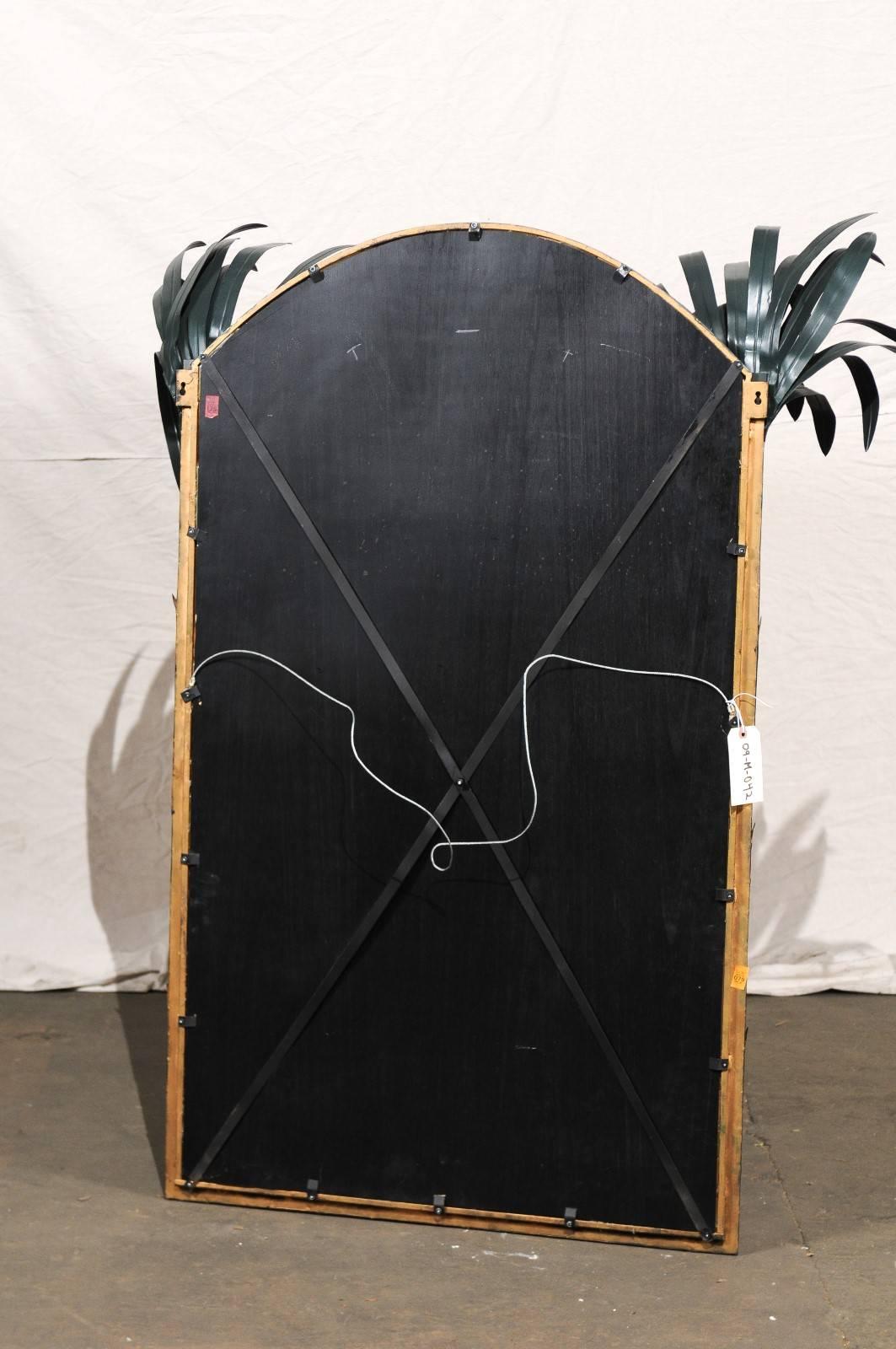 Hollywood Regency Arched Tole Mirror with Palm Fronds, circa 1970s 2