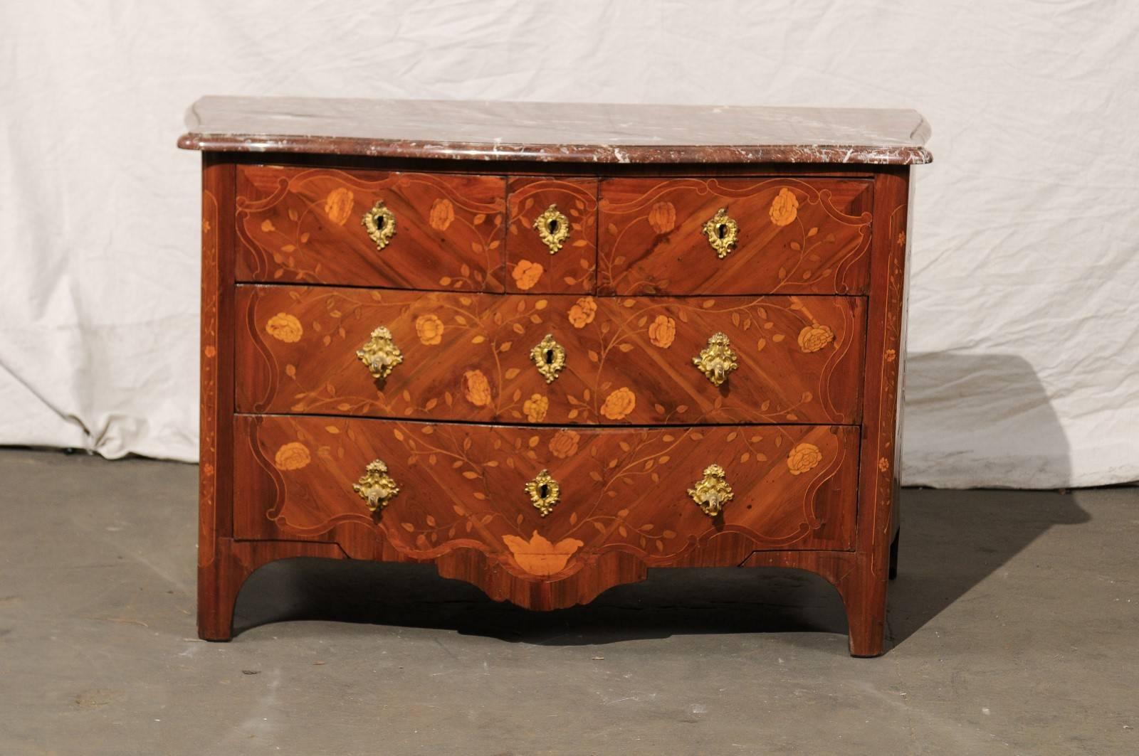 Régence Mid-20th Century Regency Marquetry Marble Commode For Sale