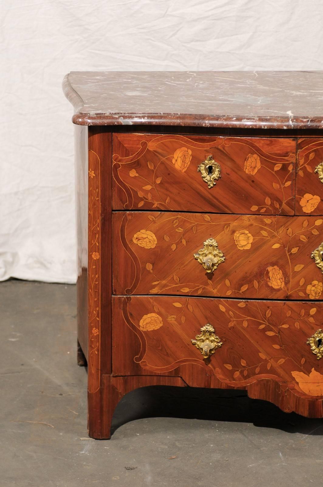 Mid-20th Century Regency Marquetry Marble Commode In Good Condition For Sale In Atlanta, GA