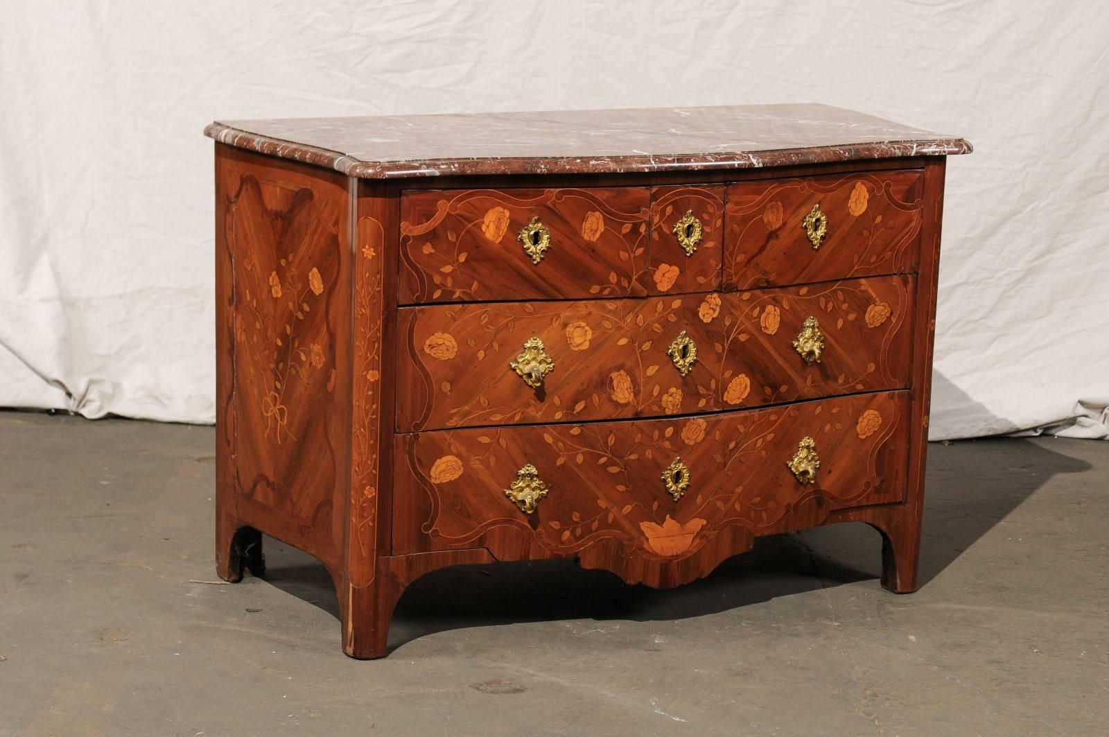 18th Century and Earlier Mid-20th Century Regency Marquetry Marble Commode For Sale