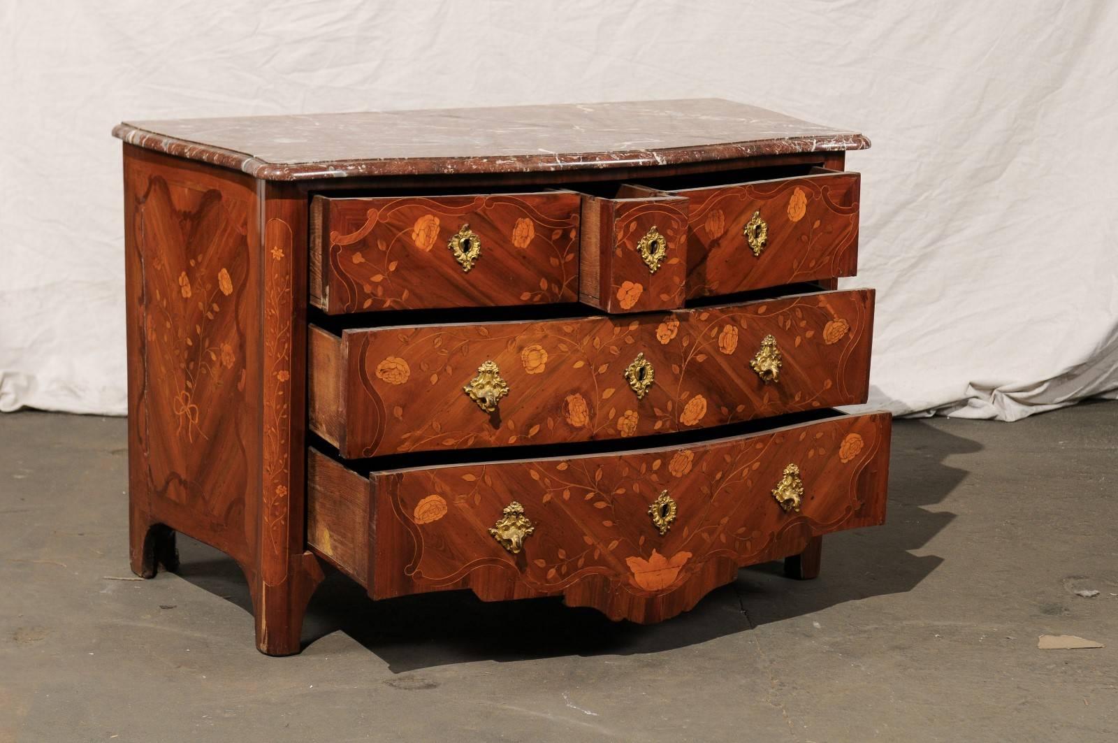 Mid-20th Century Regency Marquetry Marble Commode For Sale 1