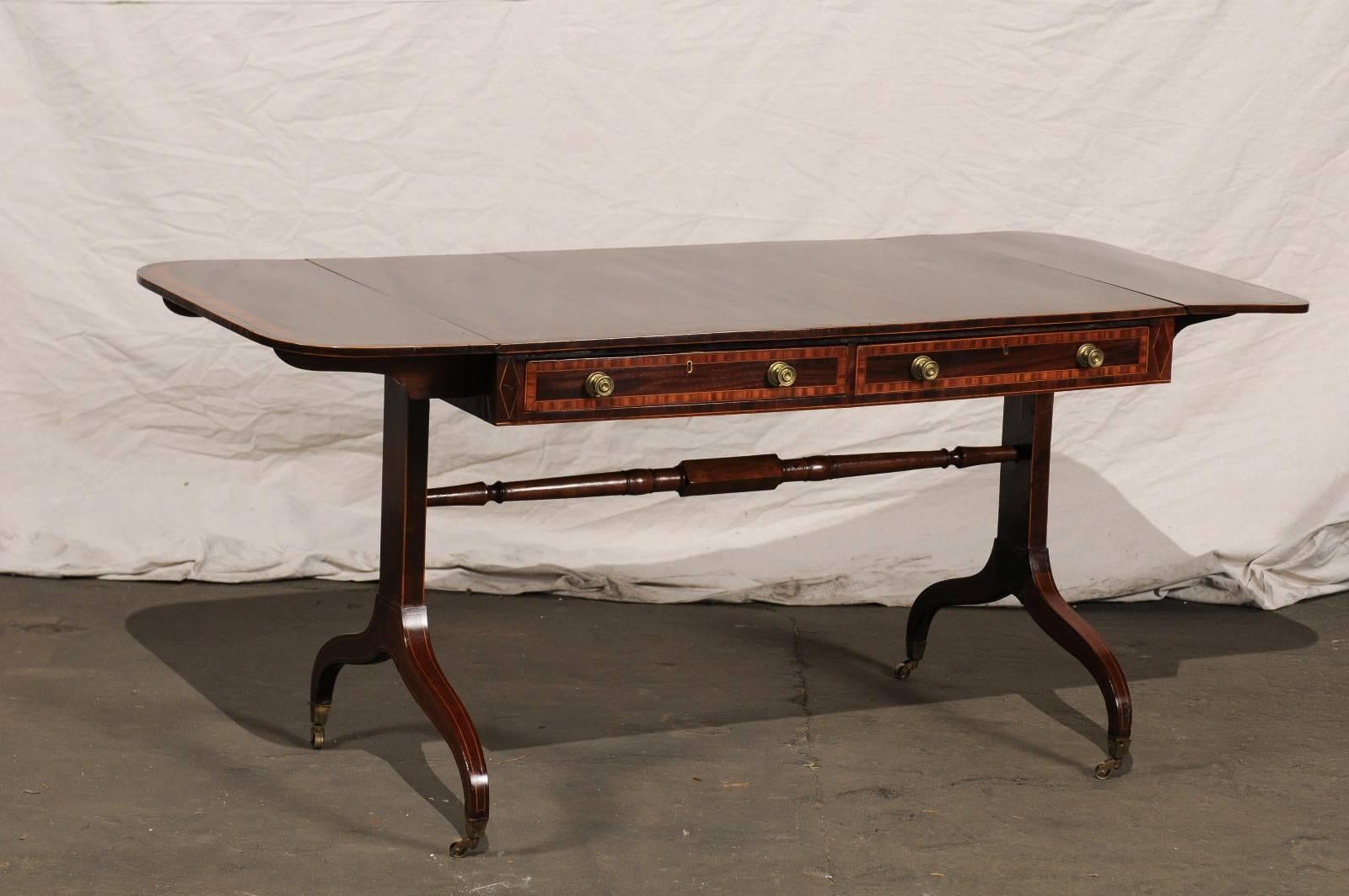 19th Century English Regency Style Inlaid Sofa Table For Sale 1