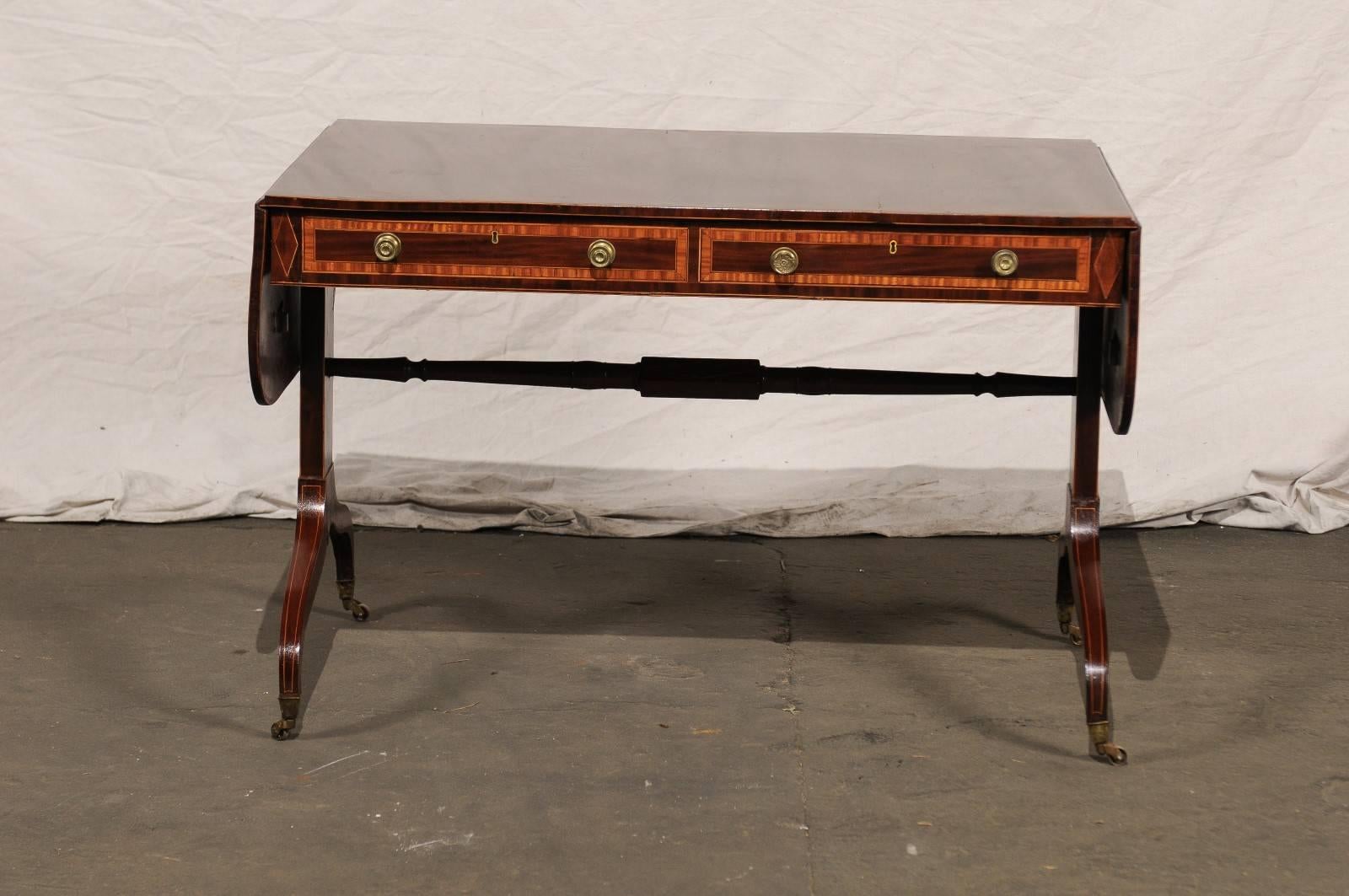 19th Century English Regency Style Inlaid Sofa Table For Sale 3
