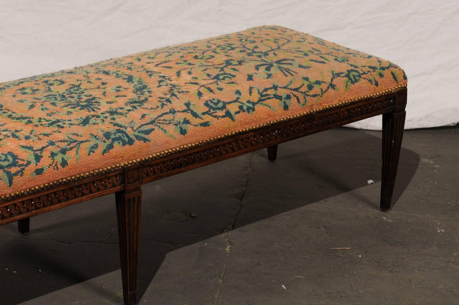Fabric 19th Century Long Italian Bench with Needlepoint