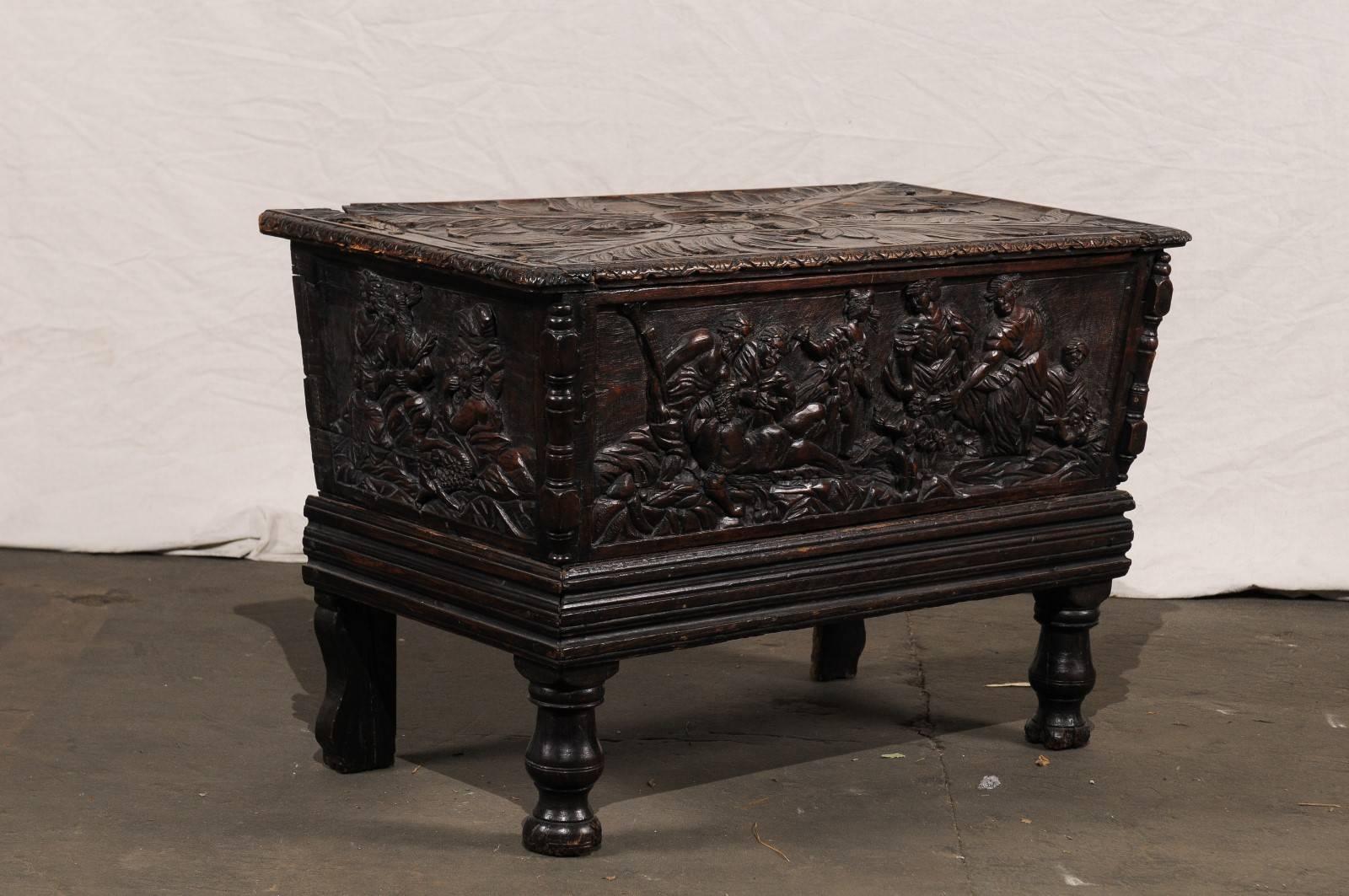 18th Century and Earlier Possibly 18th Century Carved Italian Coffer For Sale