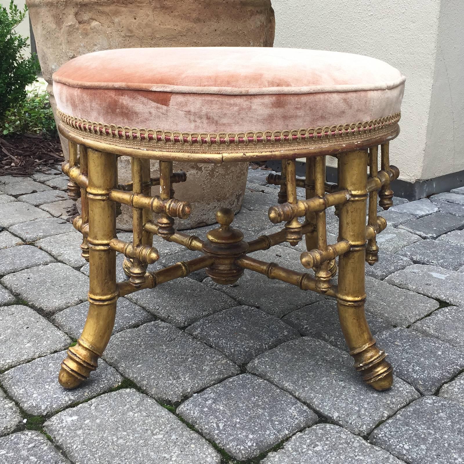 Napoleon III Giltwood Faux Bamboo Round Stool, circa 1880 3