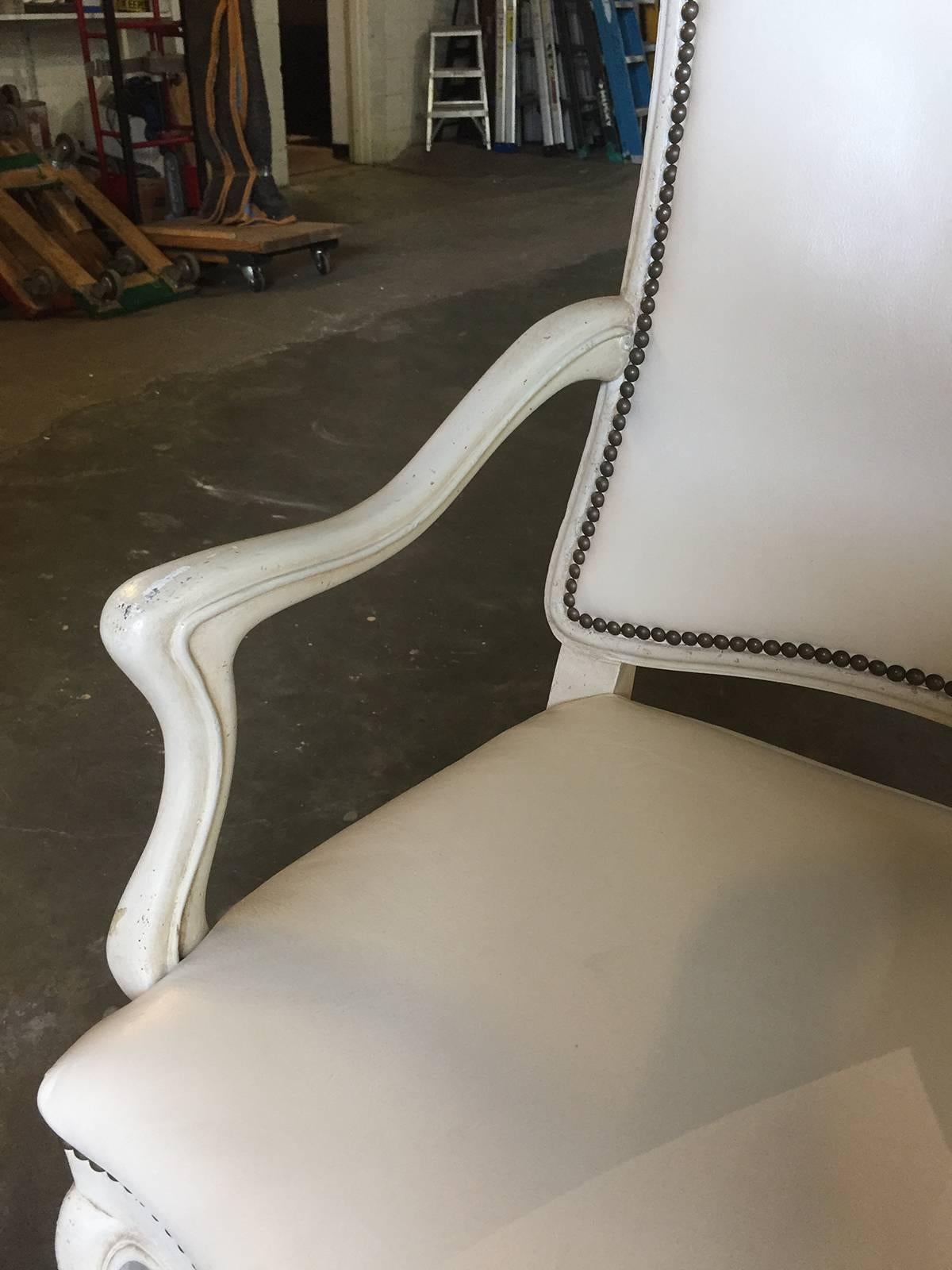 Set of Eight White Leather Dining Chairs, in the Style of Don Rousseau In Good Condition In Atlanta, GA