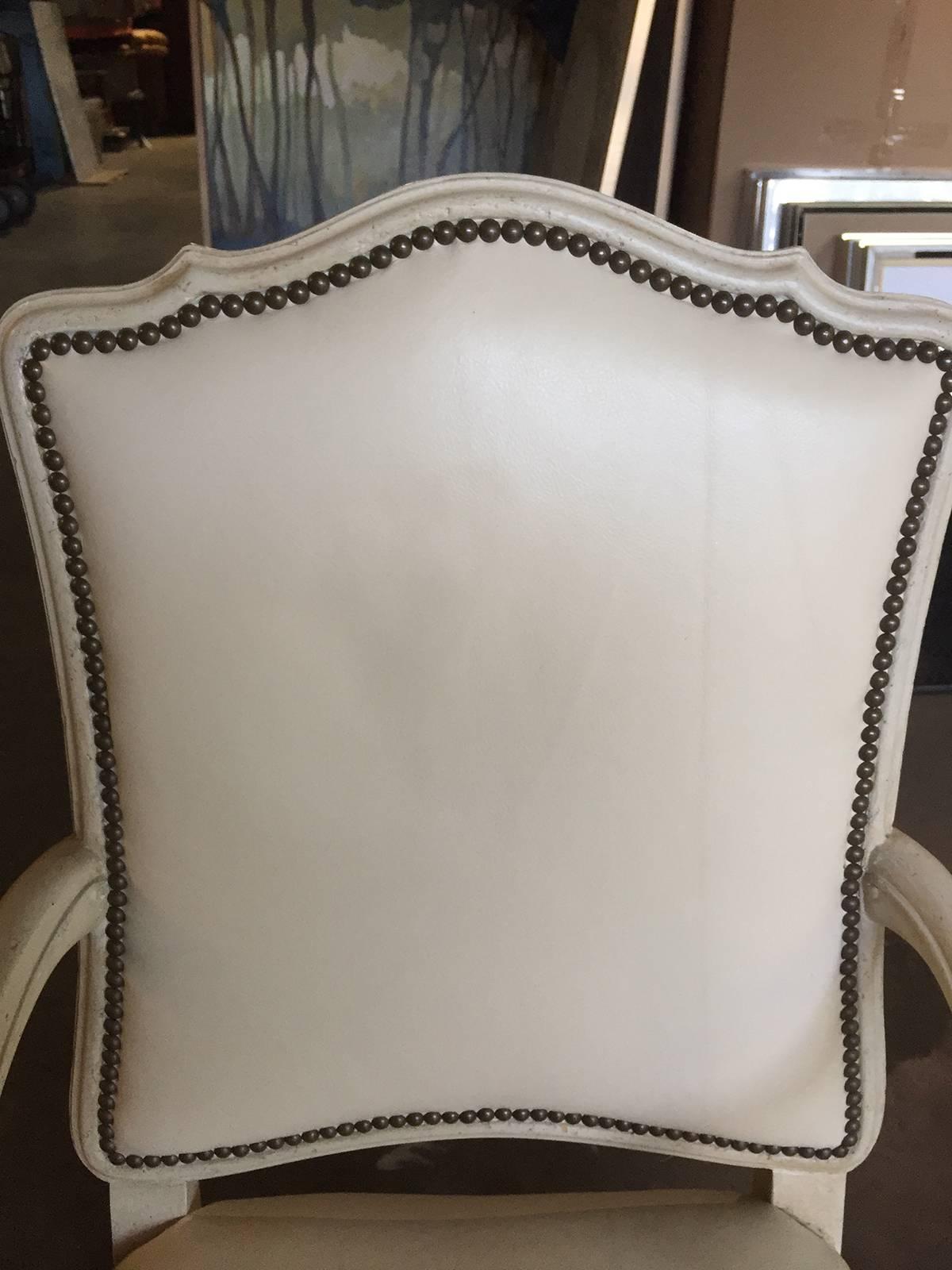 20th Century Set of Eight White Leather Dining Chairs, in the Style of Don Rousseau