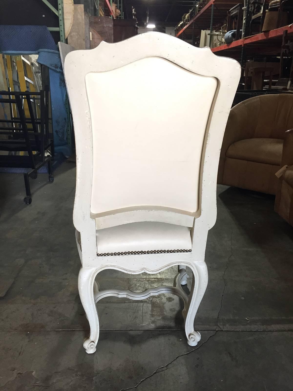 Set of Eight White Leather Dining Chairs, in the Style of Don Rousseau 3