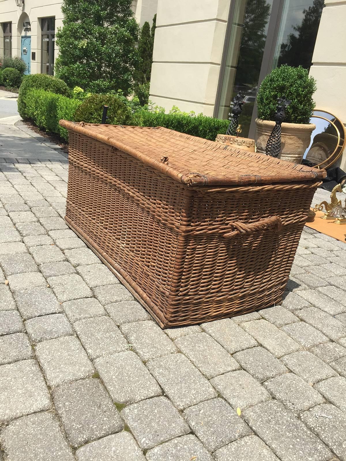Early 20th century large wicker trunk.