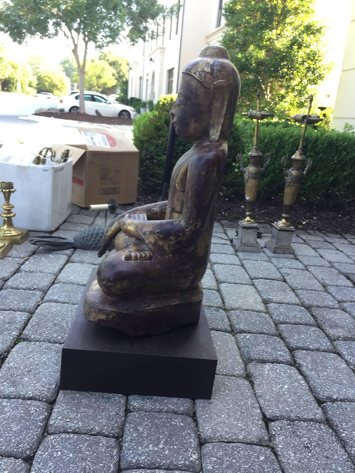 Large 19th Century Wood Thai Buddha In Good Condition In Atlanta, GA