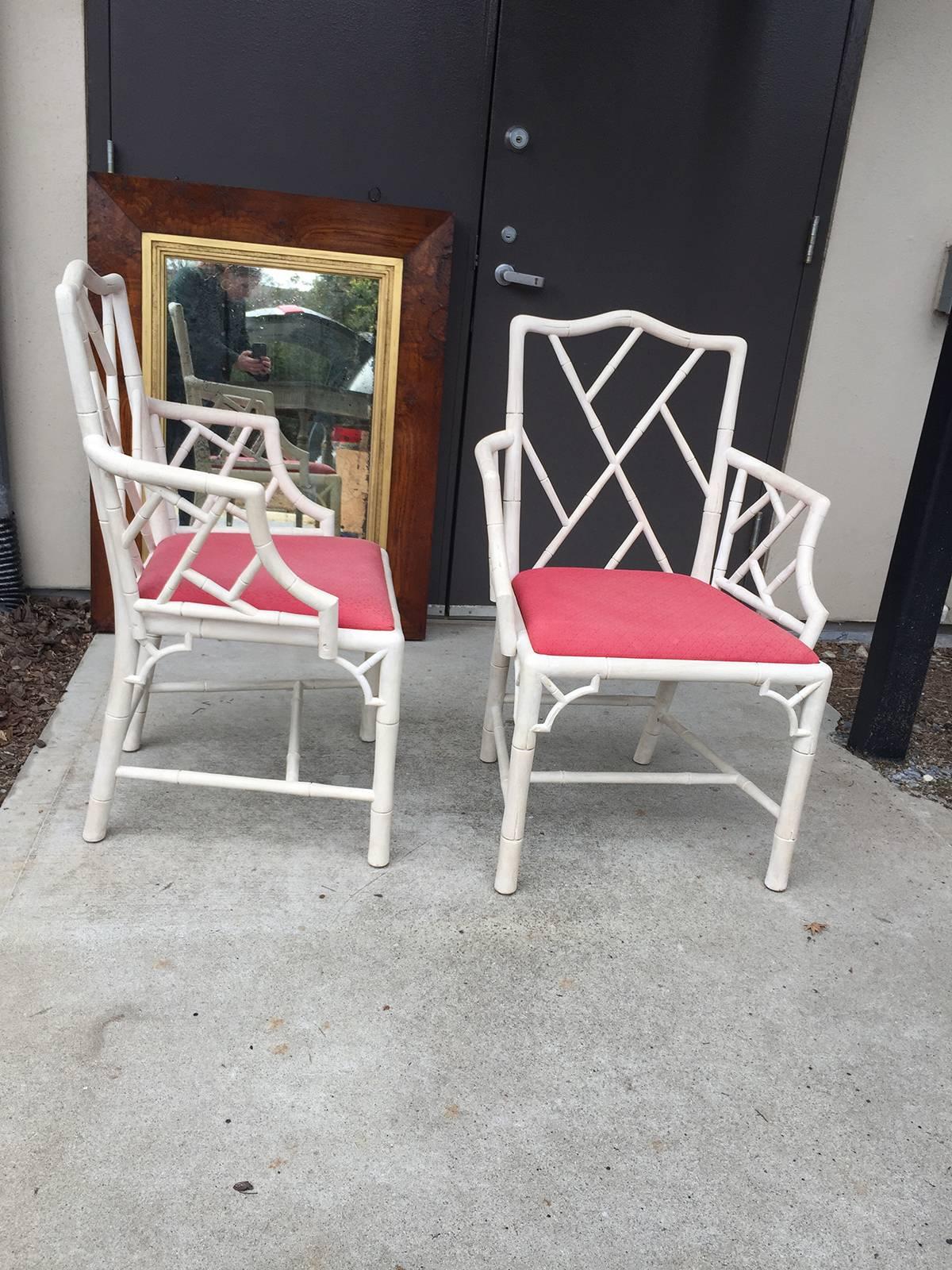 Pair of 19th century Chippendale Style Bamboo Chairs. Measure: Seat height is 18.5