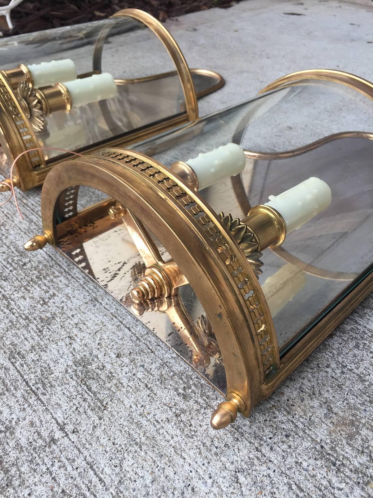 Pair of 20th Century Gilt Bronze Regency Style Sconces, Mirrored Back In Good Condition In Atlanta, GA
