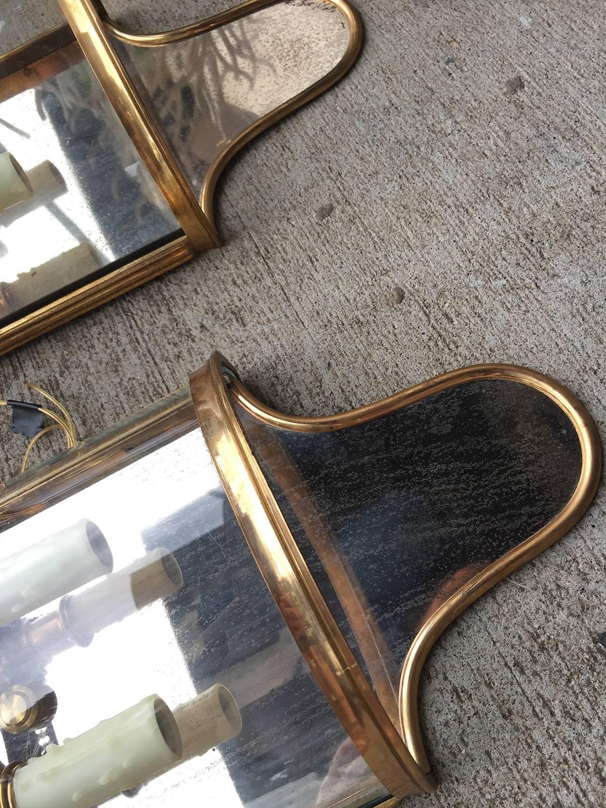 Pair of 20th Century Gilt Bronze Regency Style Sconces, Mirrored Back 3