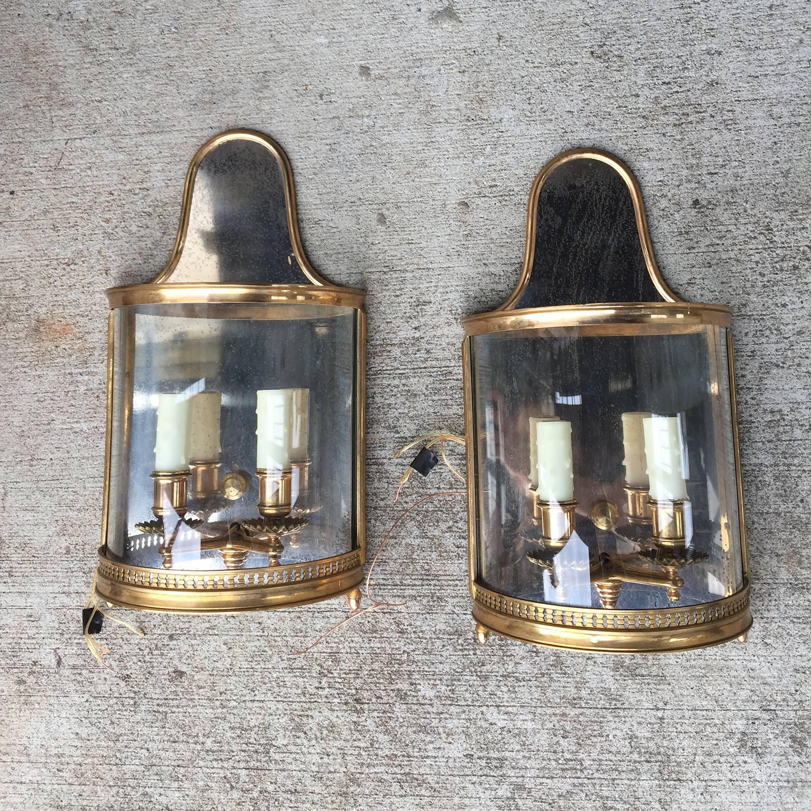 Pair of 20th Century Gilt Bronze Regency Style Sconces, Mirrored Back 5