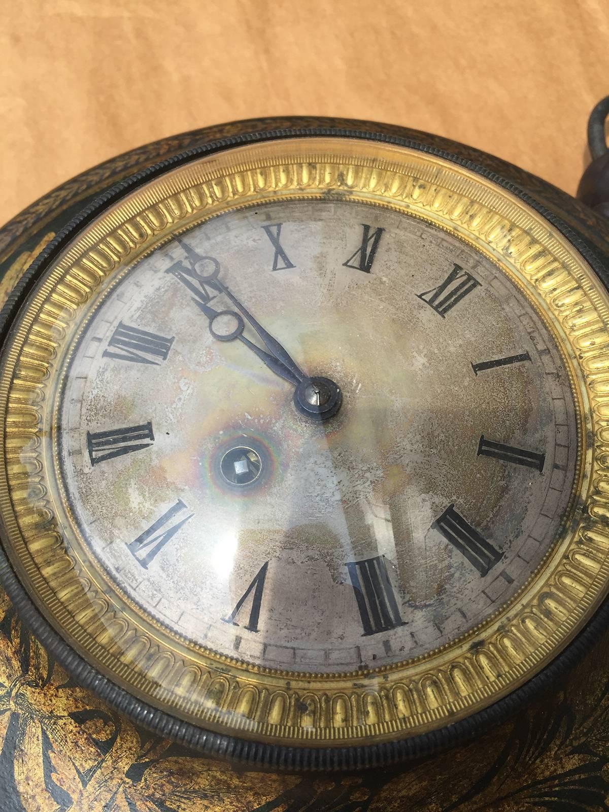19th Century French Tole Clock In Good Condition In Atlanta, GA