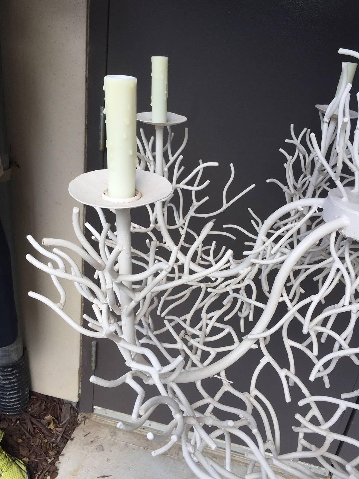 Large white iron coral chandelier, circa 1970.