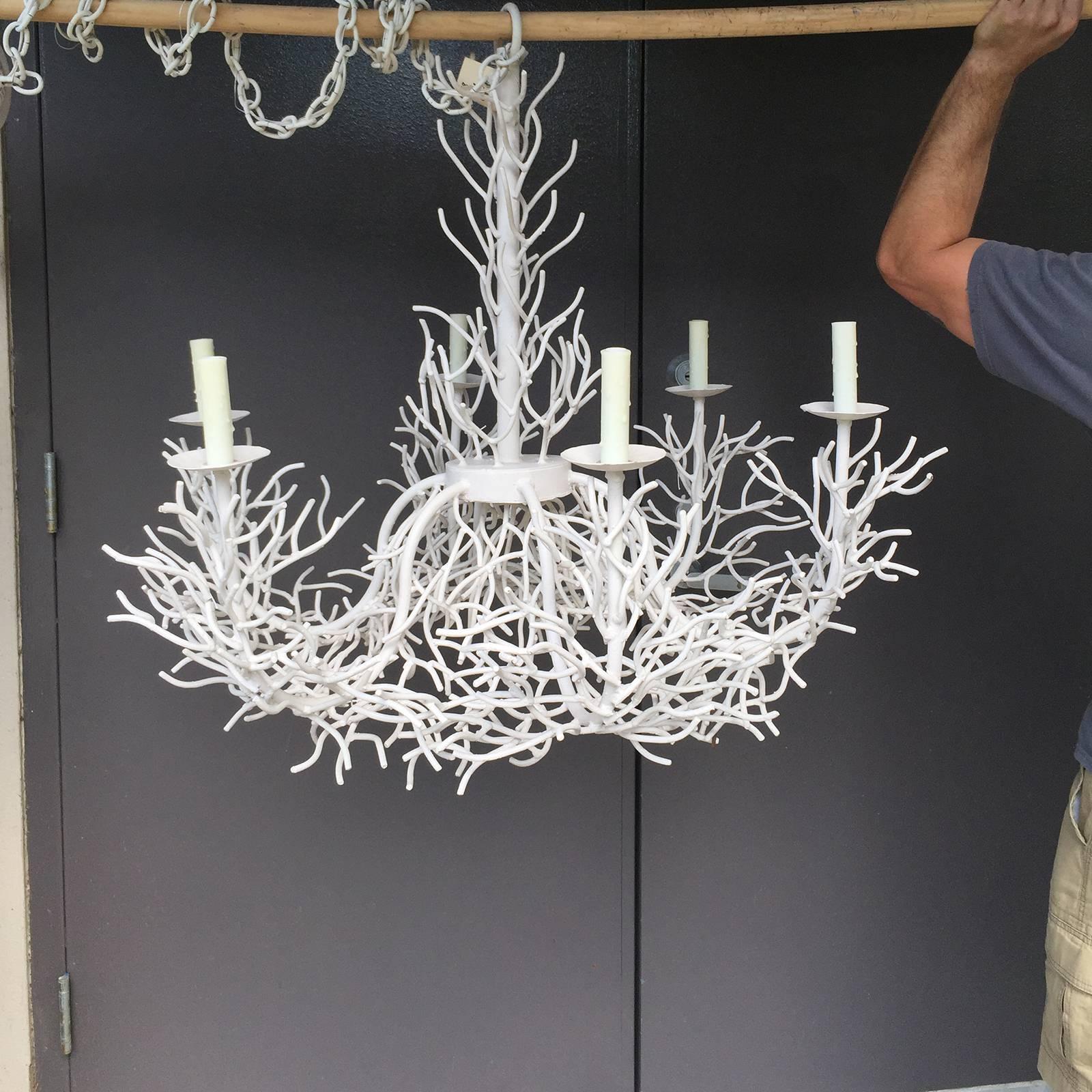 Late 20th Century Large White Iron Coral Chandelier, circa 1970